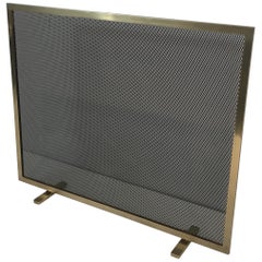 Brass Fire Place Screen with Metal Grilling, French, circa 1970