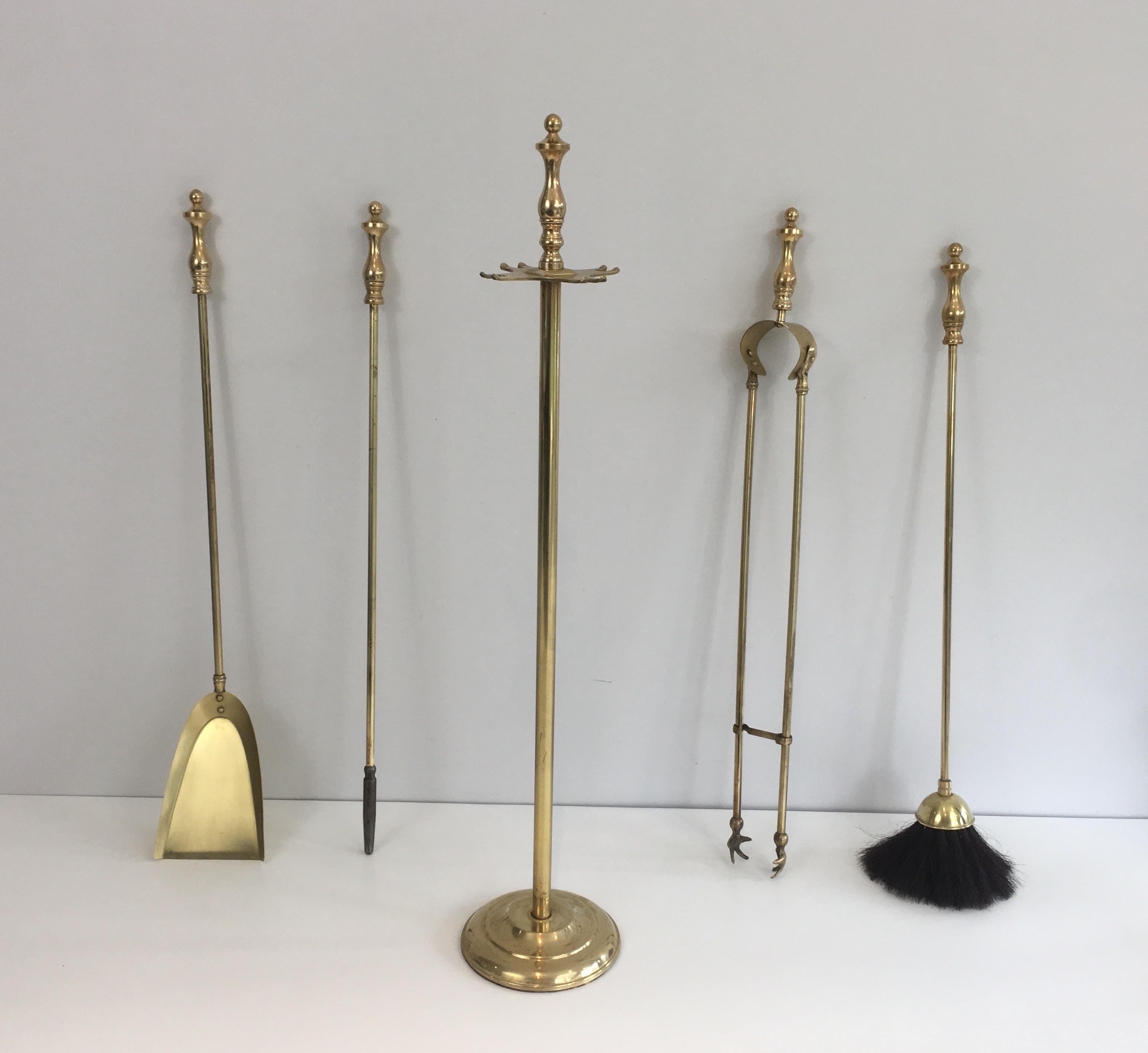Neoclassical Brass Fire Place Tools, French, circa 1970