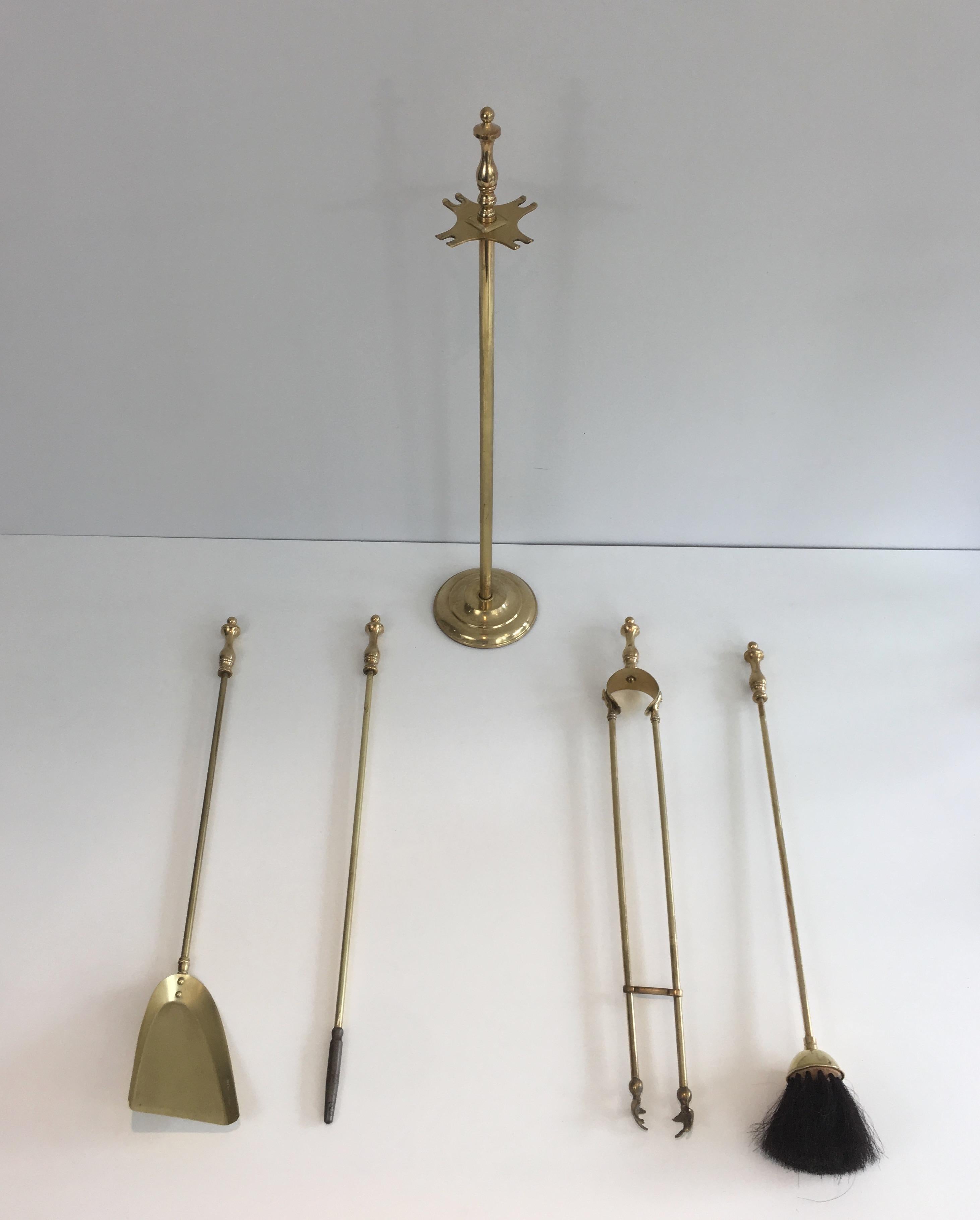 Brass Fire Place Tools, French, circa 1970 In Good Condition In Marcq-en-Barœul, Hauts-de-France
