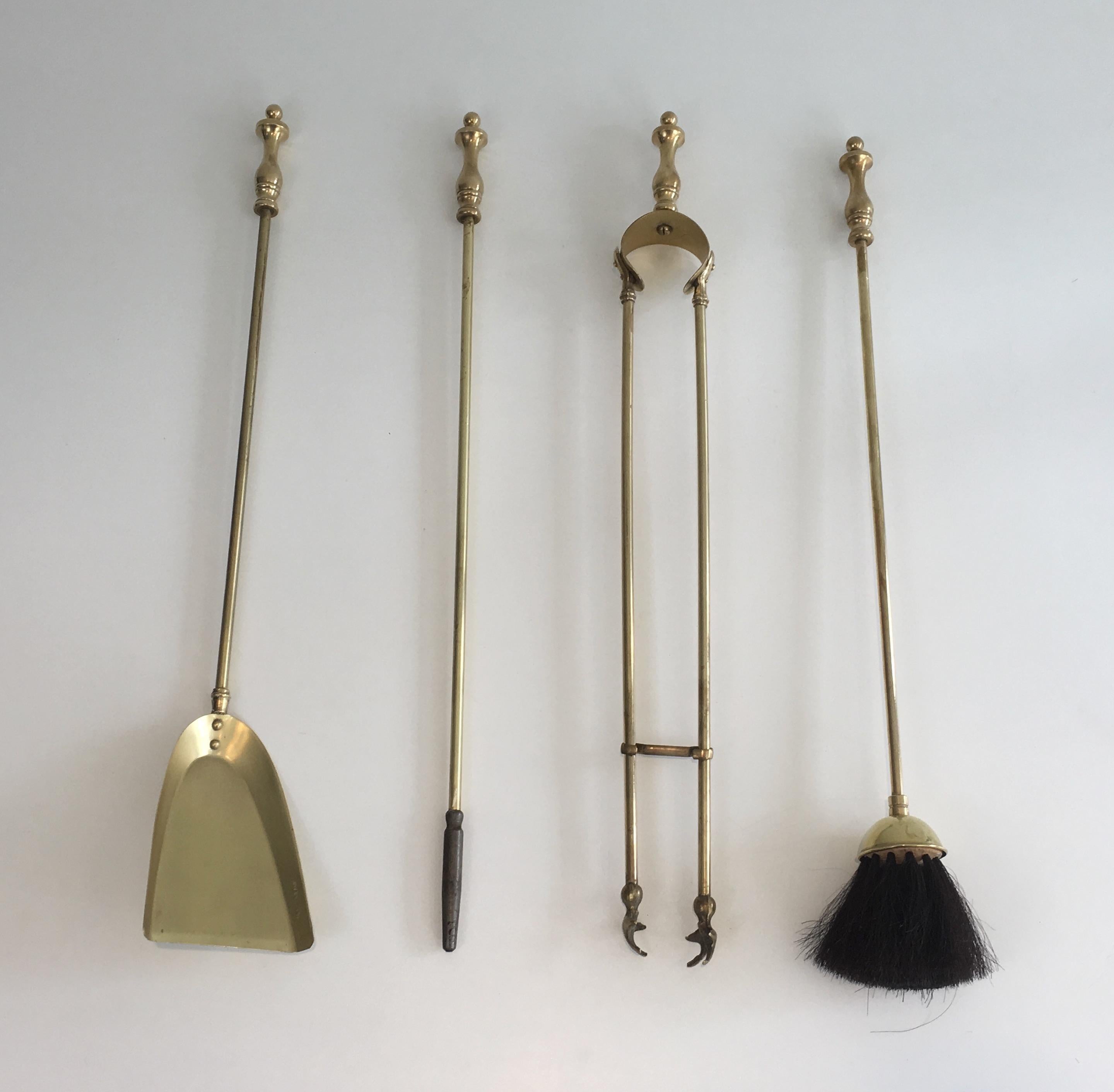 Late 20th Century Brass Fire Place Tools, French, circa 1970