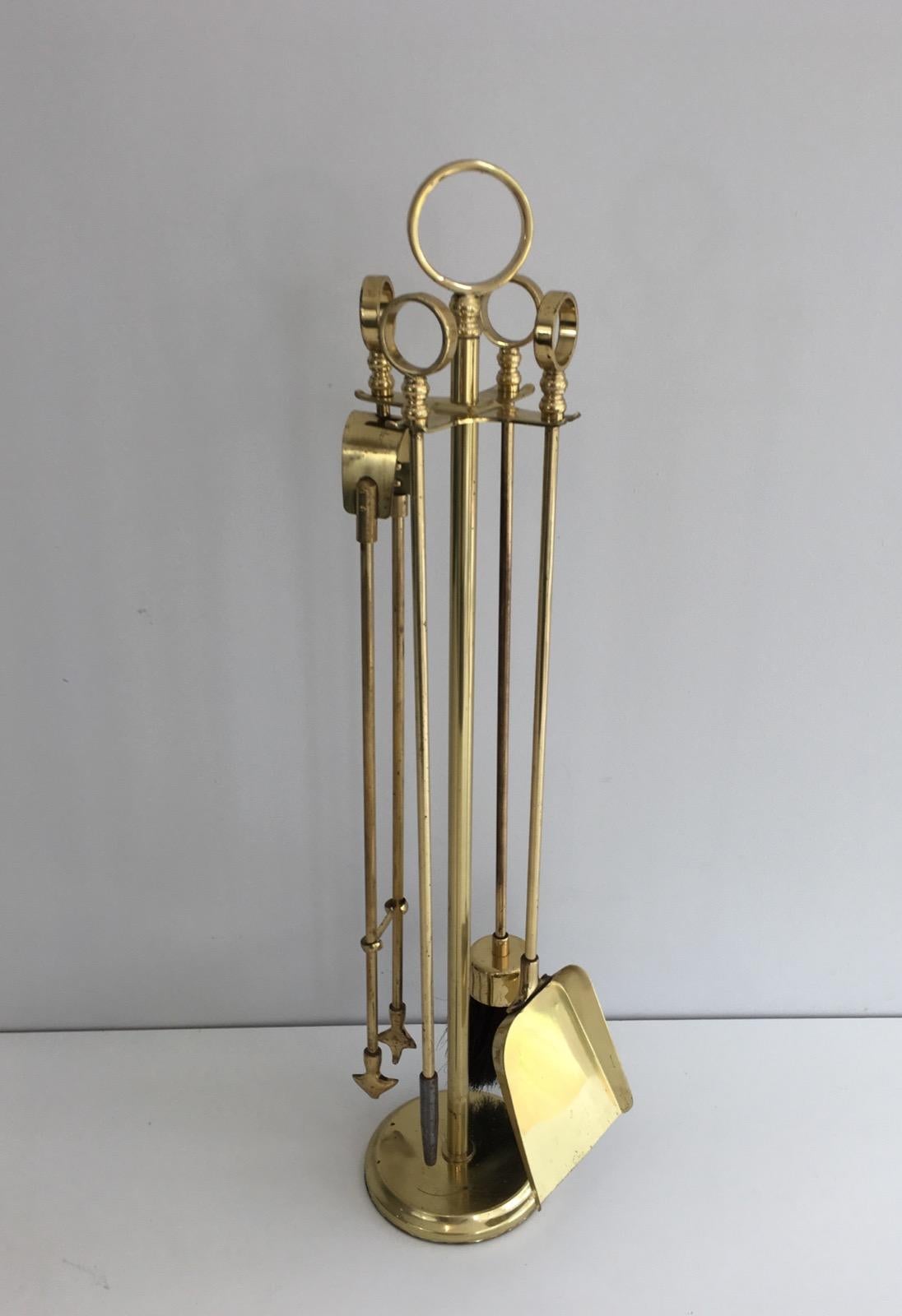 Mid-Century Modern Brass Fire Place Tools on Stand, circa 1970