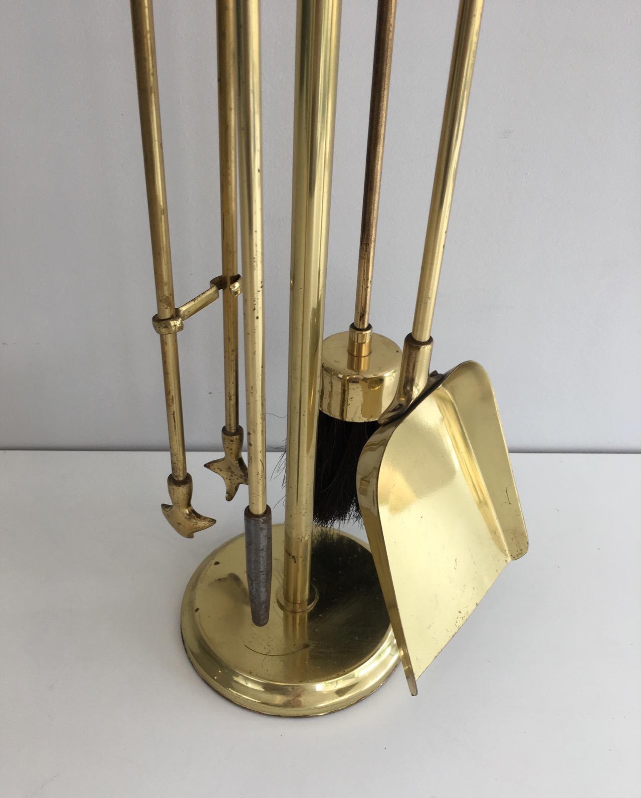 Gilt Brass Fire Place Tools on Stand, circa 1970