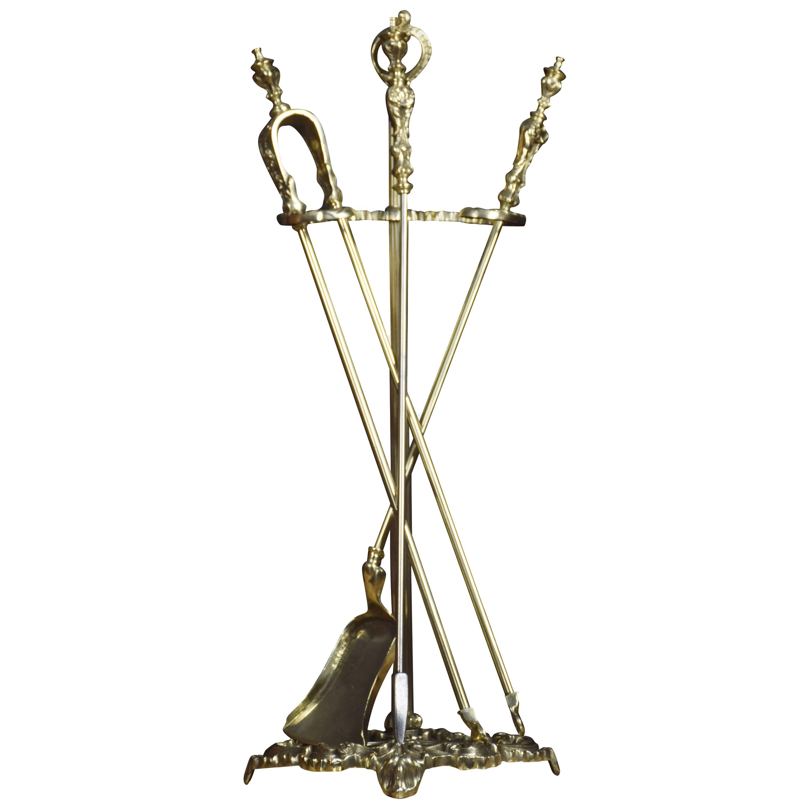 Solid Brass 5 Piece Fire Tool Set at 1stDibs