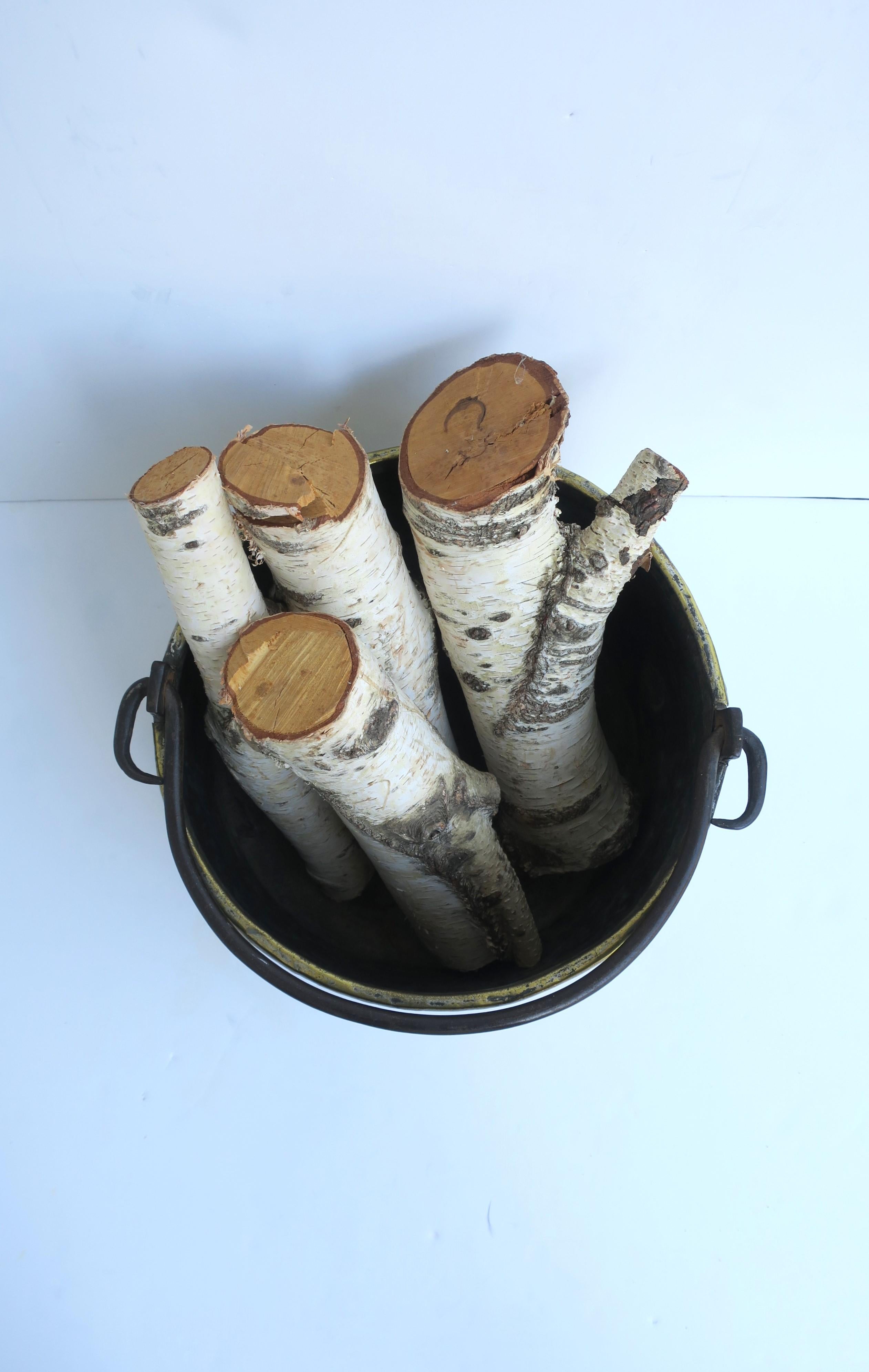 Brass Fireplace Firewood Pot Bucket In Good Condition For Sale In New York, NY