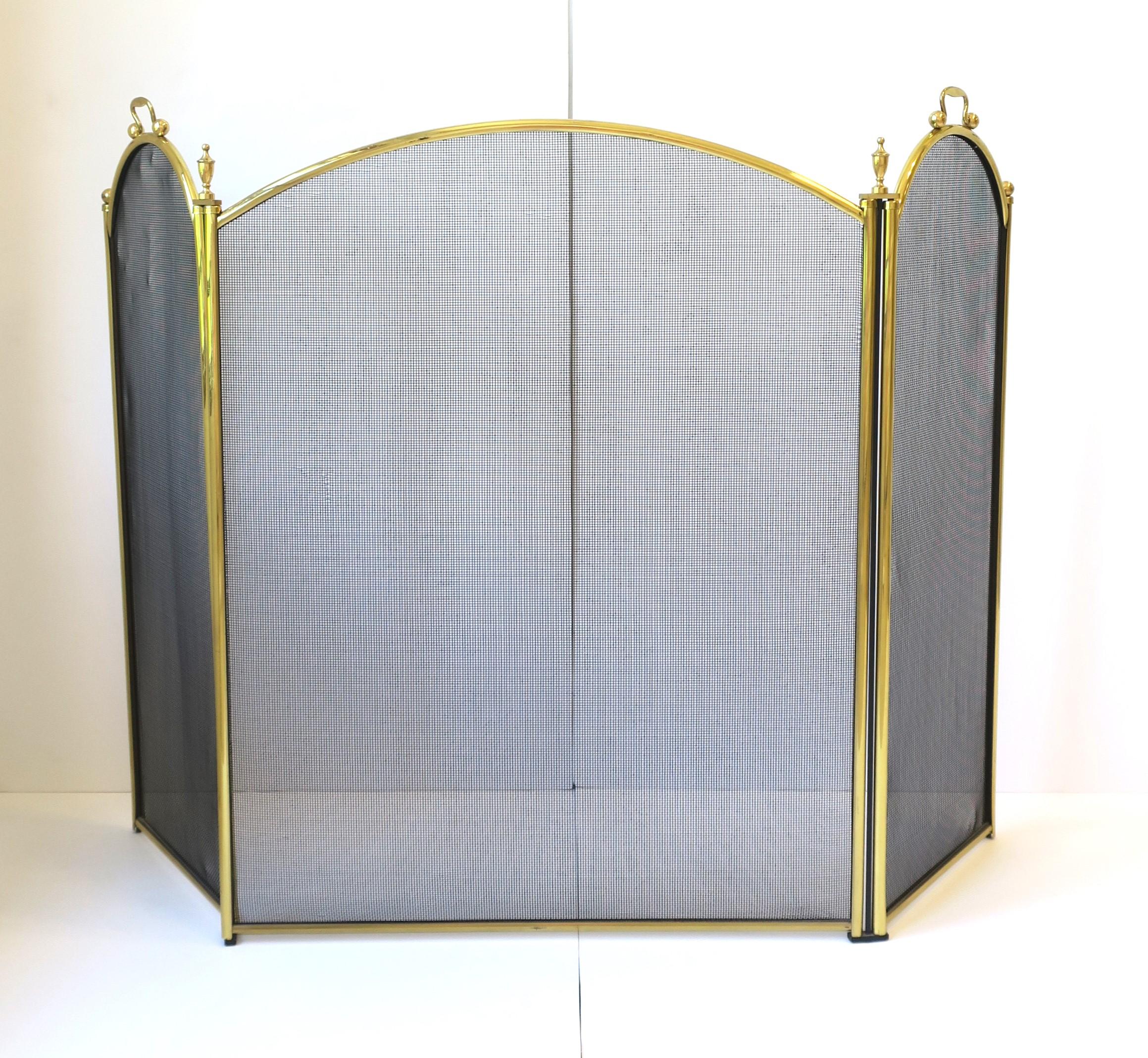 Empire Brass Fireplace Screen with Finial Detail