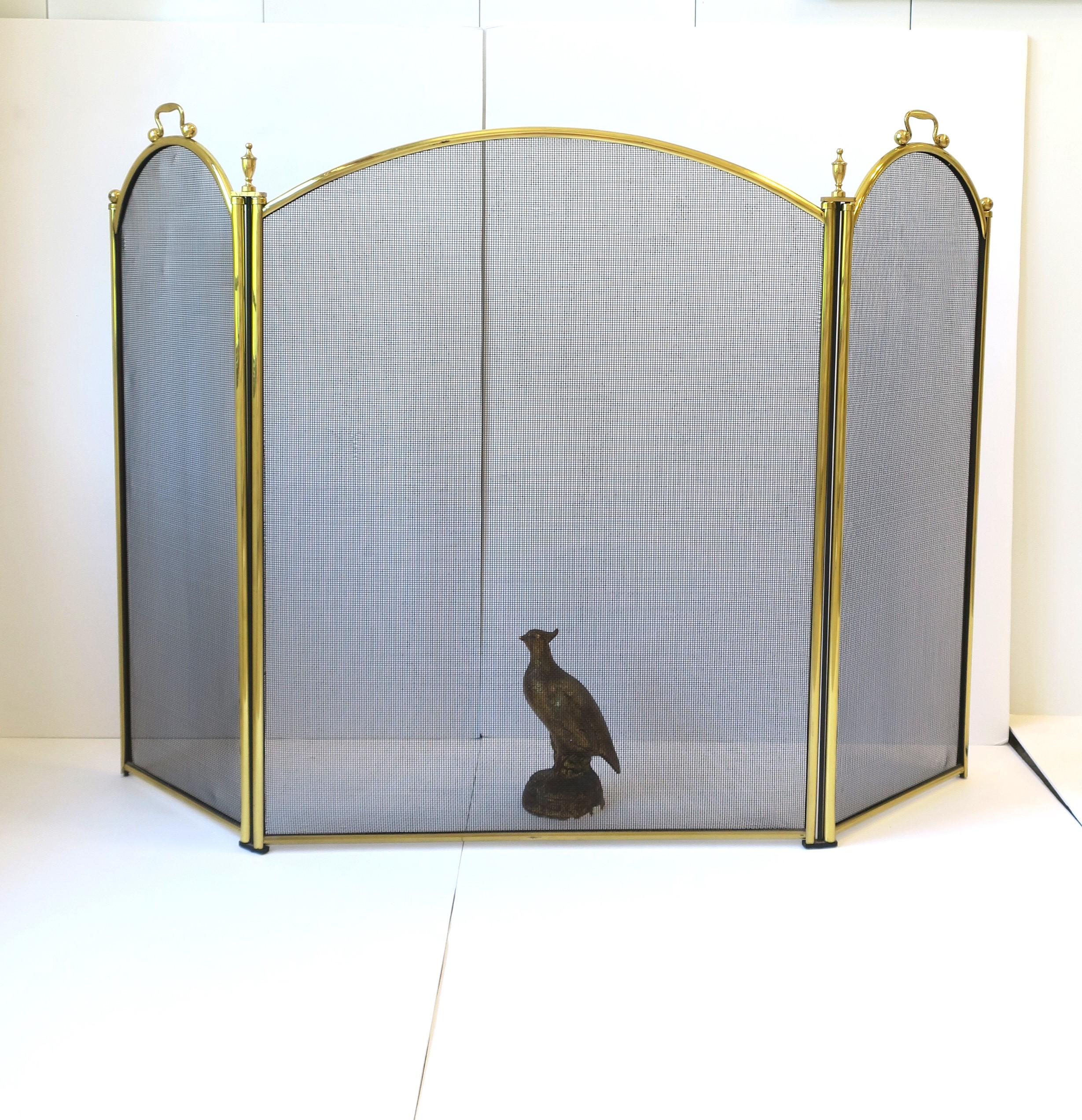 20th Century Brass Fireplace Screen with Finial Detail