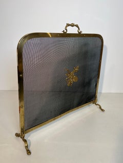 Brass Fireplace Screen with Mandolin Decorations and Bouquet of Flowers
