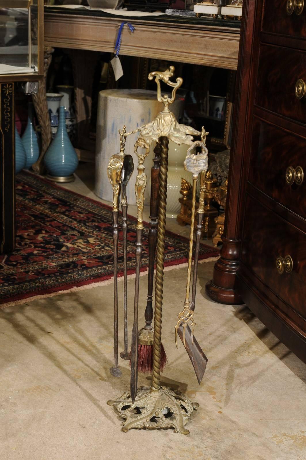 Keep the fire going with the ornate vintage Victorian fireplace tools set.
Included with the base is a fire poker, ash shovel, tongs, brush and a smaller fork poker which has Ann Hathaway's cottage on the top (which may or may not have come with