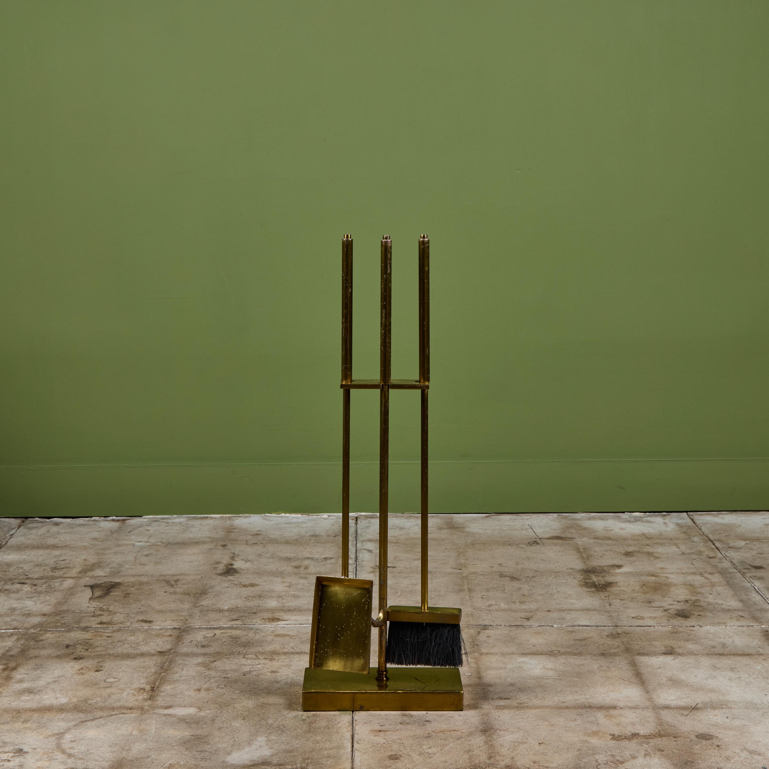 American Brass Fireplace Tool Set For Sale