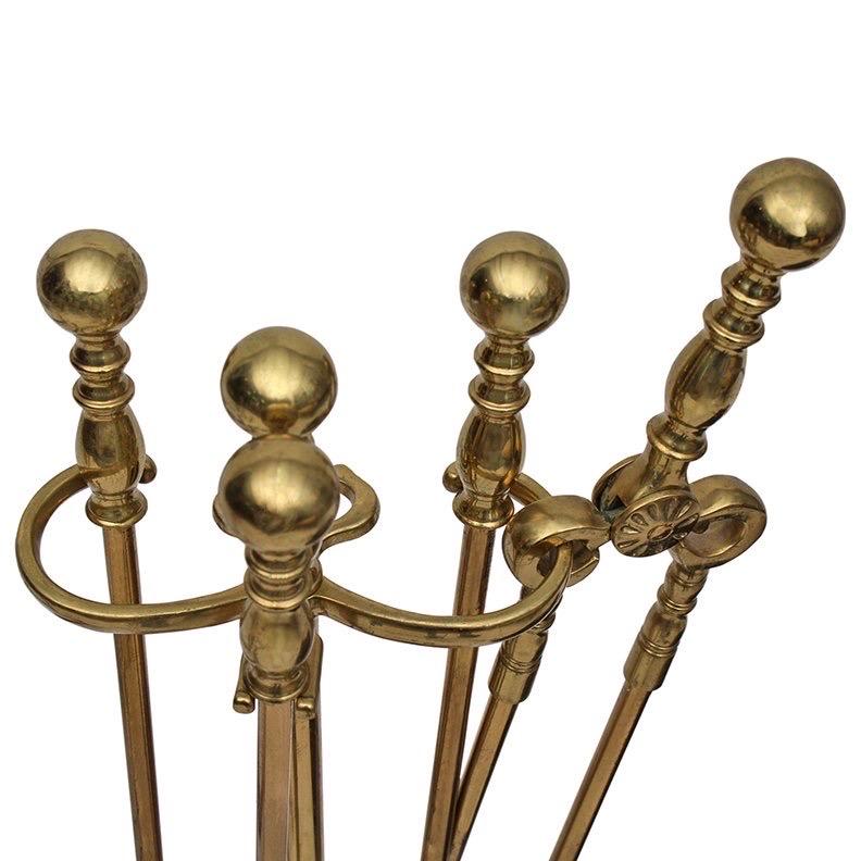 American Classical Brass Fireplace Tool Set For Sale