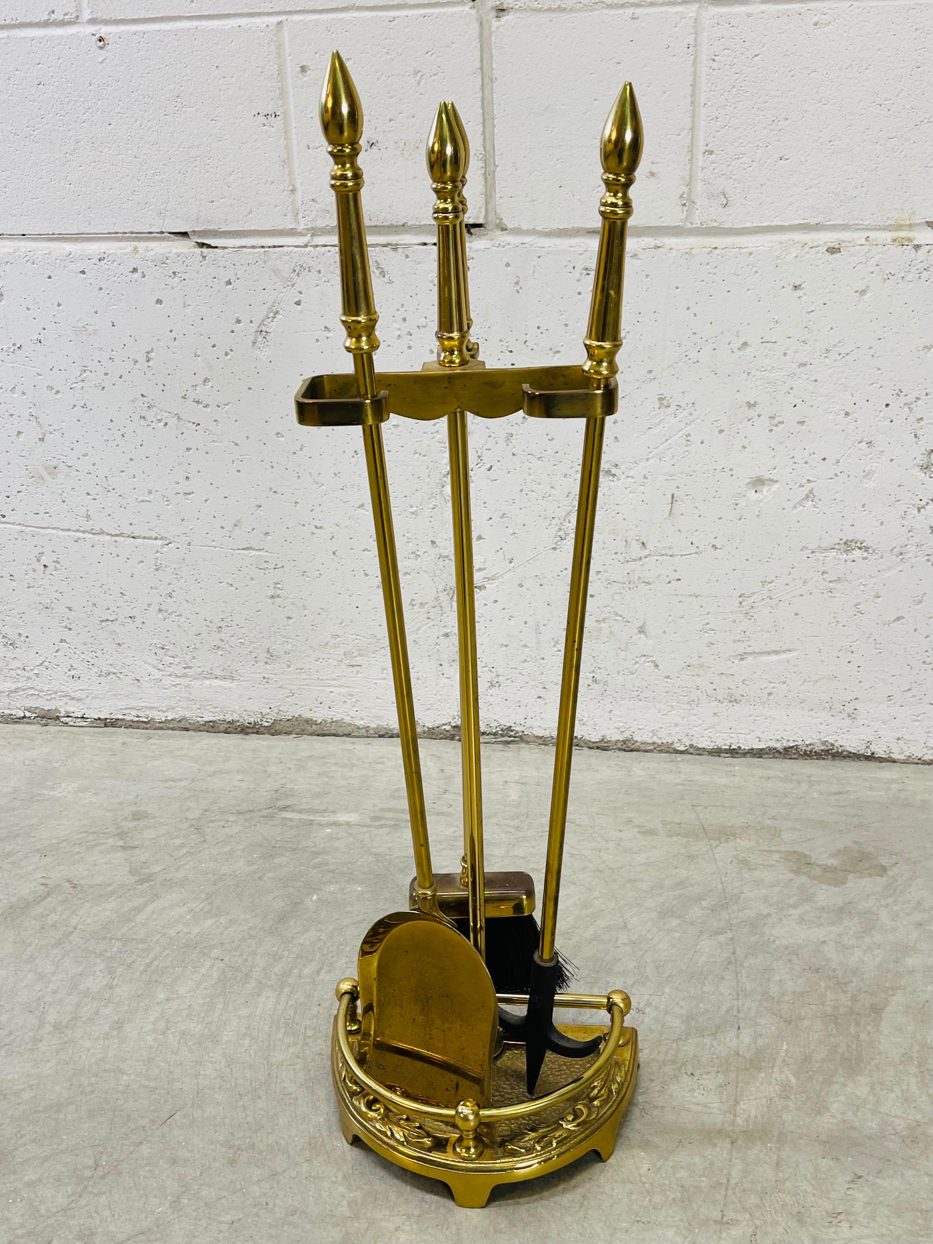 20th Century Brass Fireplace Tool Set For Sale