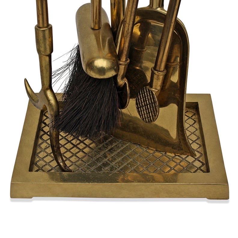 American Brass Fireplace Tool Set For Sale