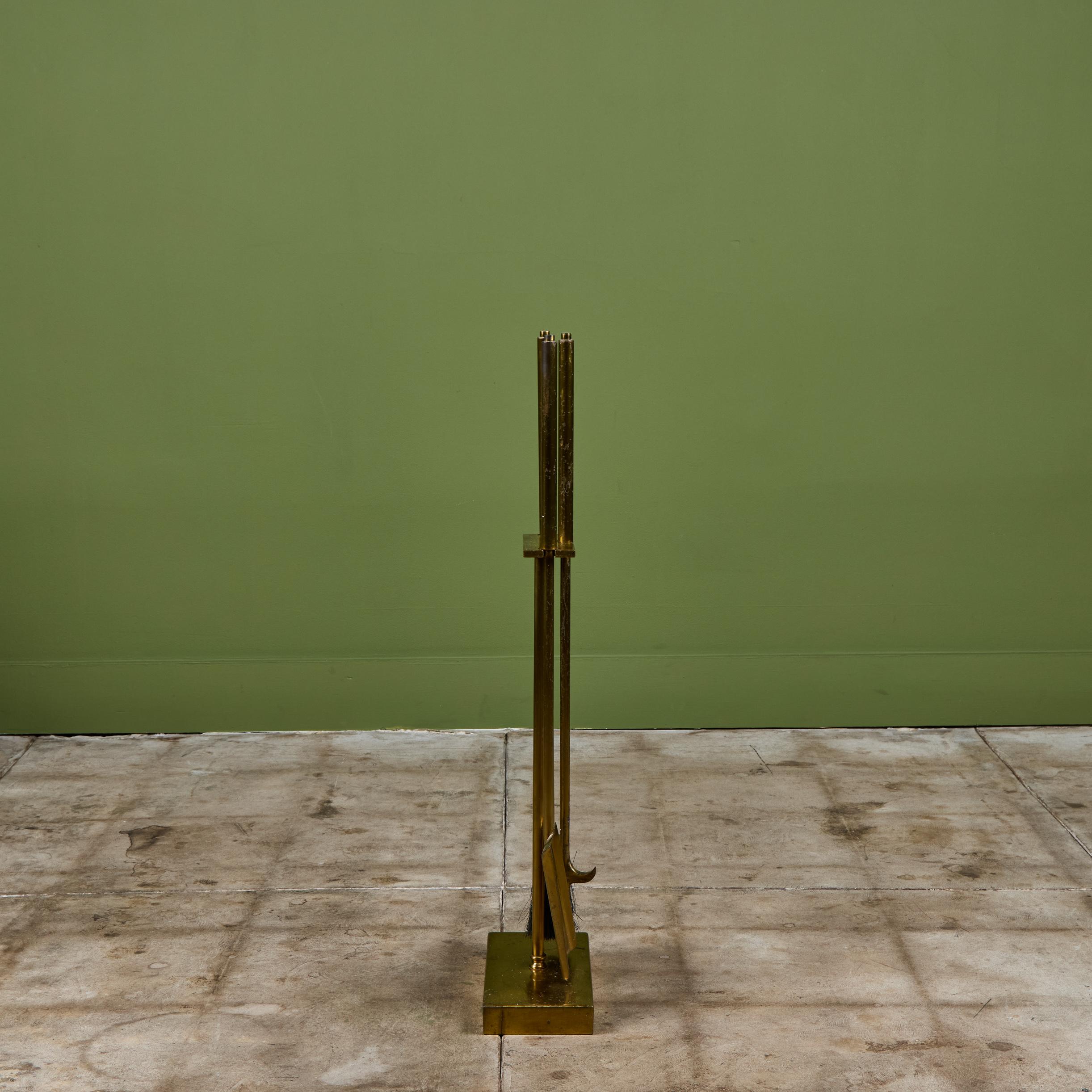 20th Century Brass Fireplace Tool Set For Sale
