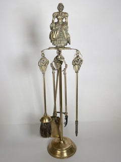 Brass Fireplace Tool Set, France, 1960s