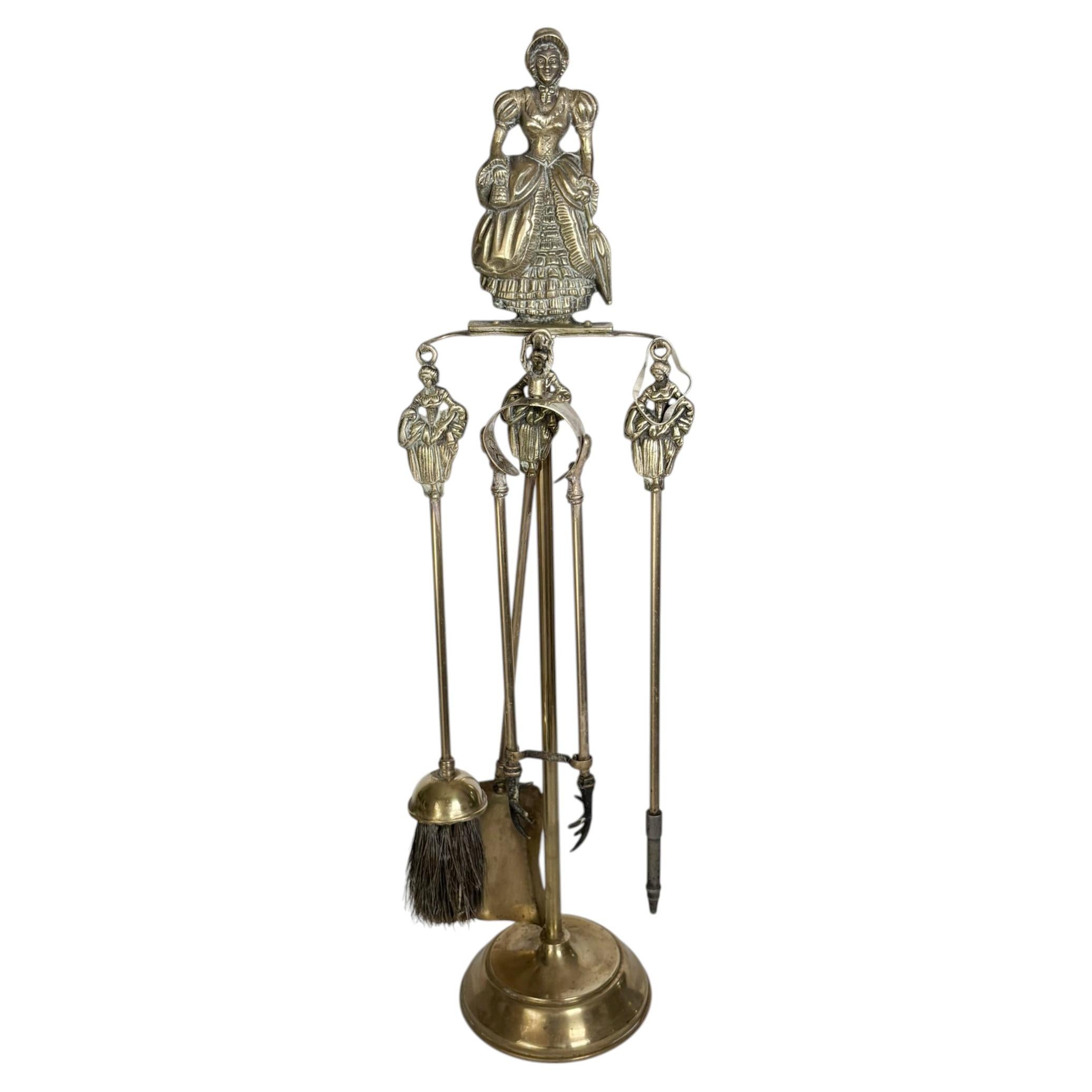 Brass Fireplace Tool Set, France, 1960s For Sale