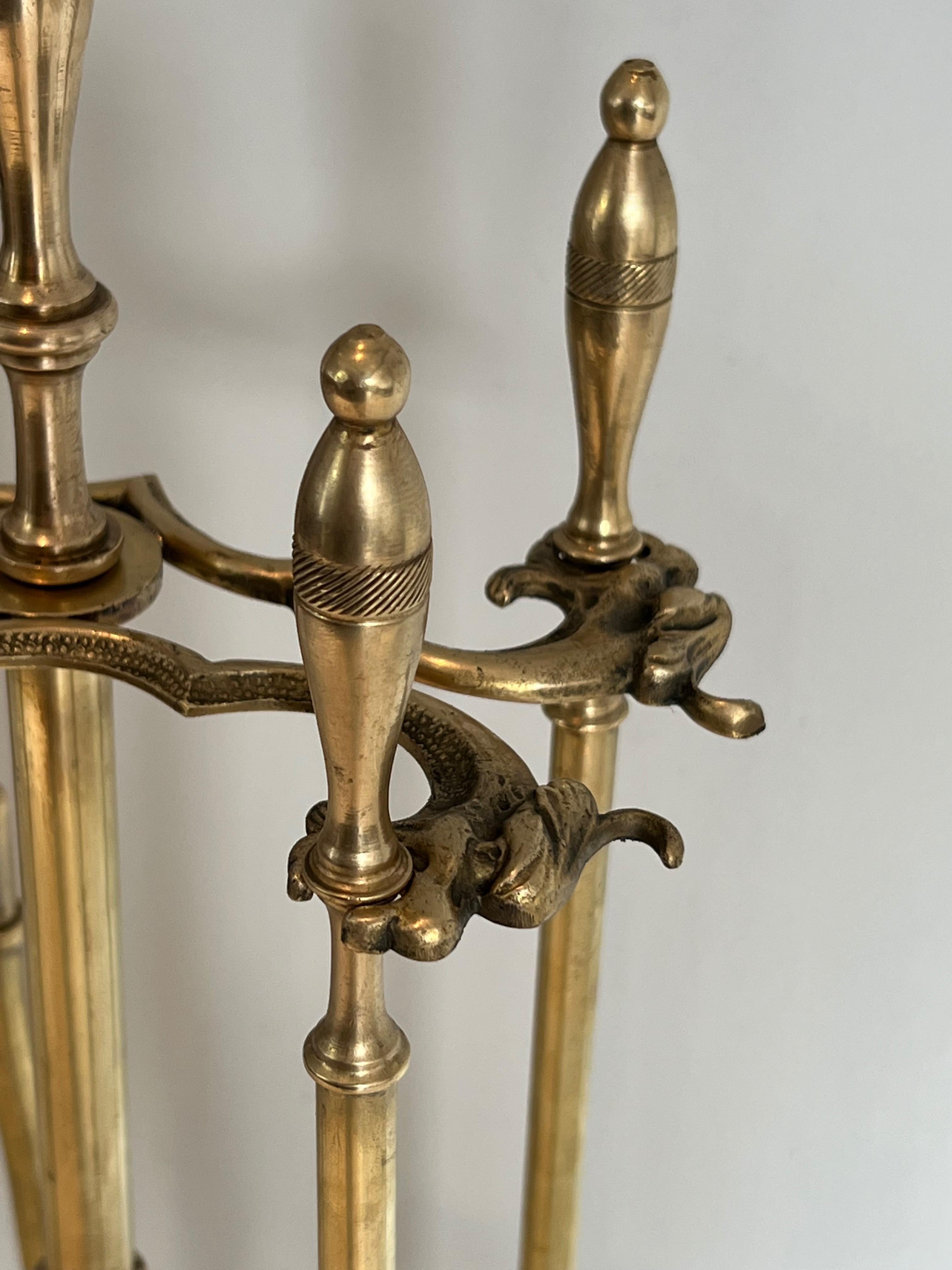 Neoclassical Brass Fireplace Tools