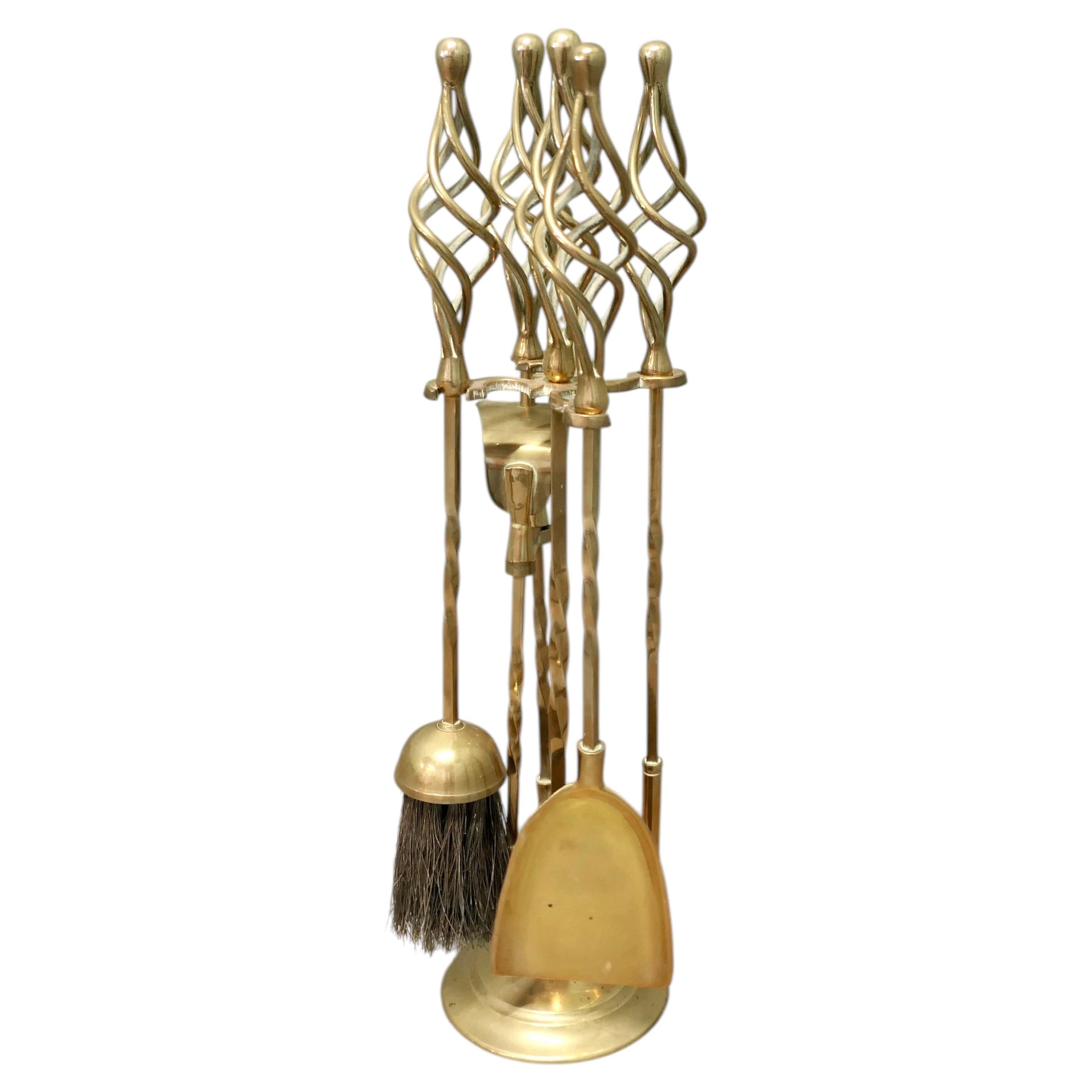 Brass Fireside Companion Set, Fireside Tools on Stand For Sale