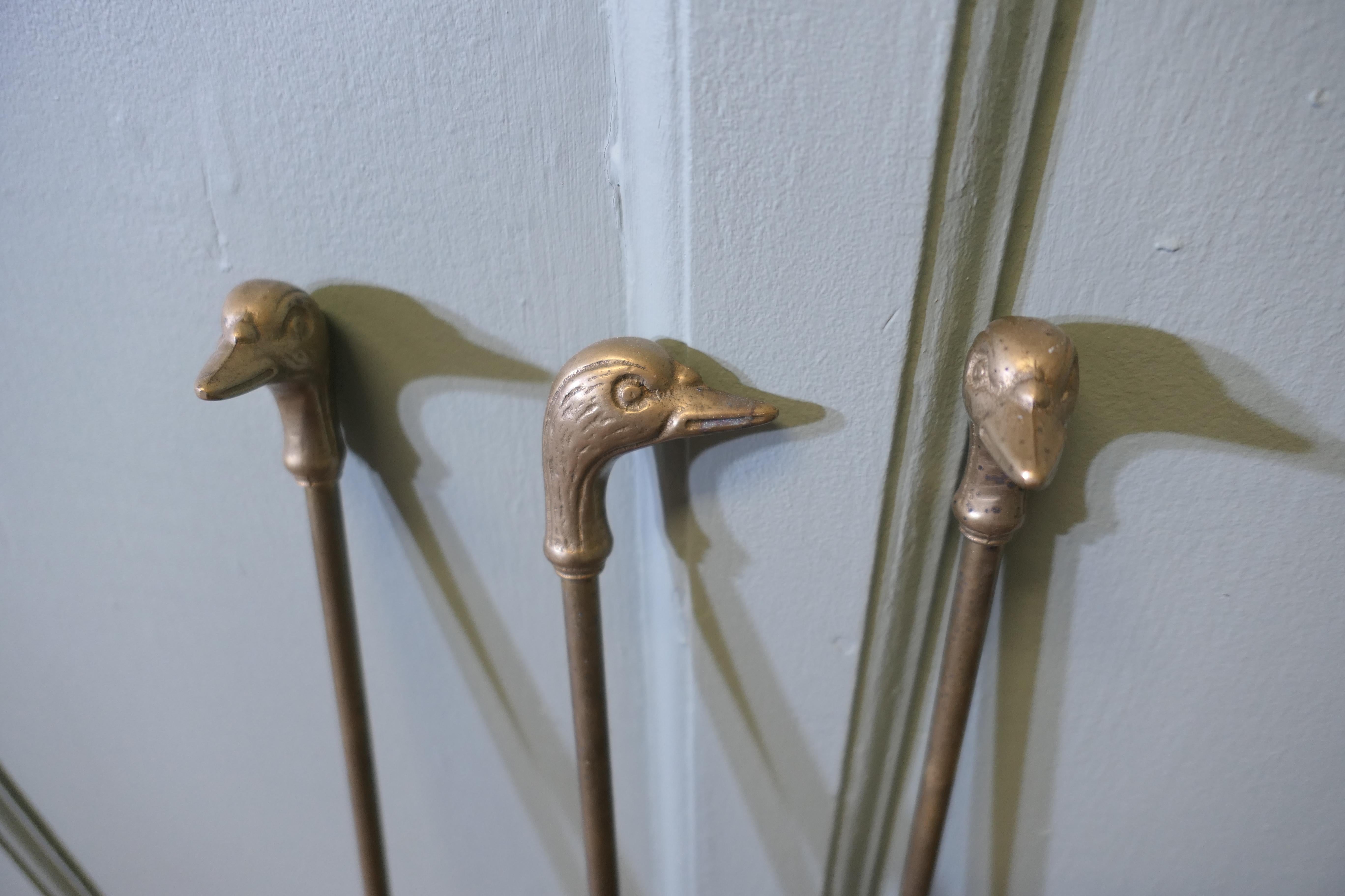 Brass Fireside Companion Set, Fireside Tools with Ducks For Sale 2