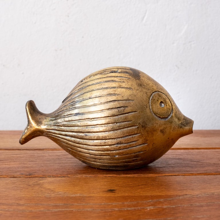 Mid-Century Modern Brass Fish Bank by Ben Seibel for Jenfred-Ware