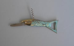 Brass Fish Butler Cork Srew Bottle Wine opener, France 1960's