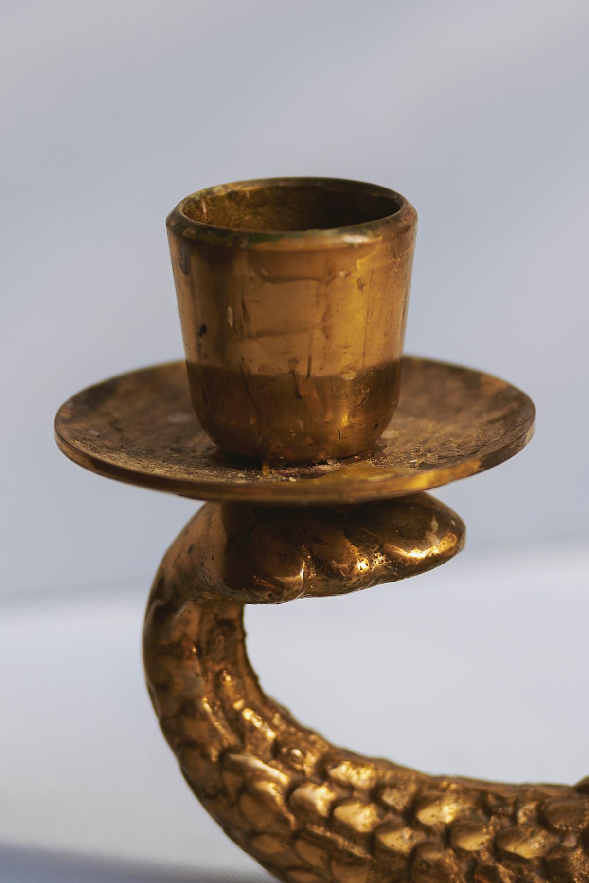 Maltese Brass Fish Candleholder by F. Abela & Sons, Malta For Sale