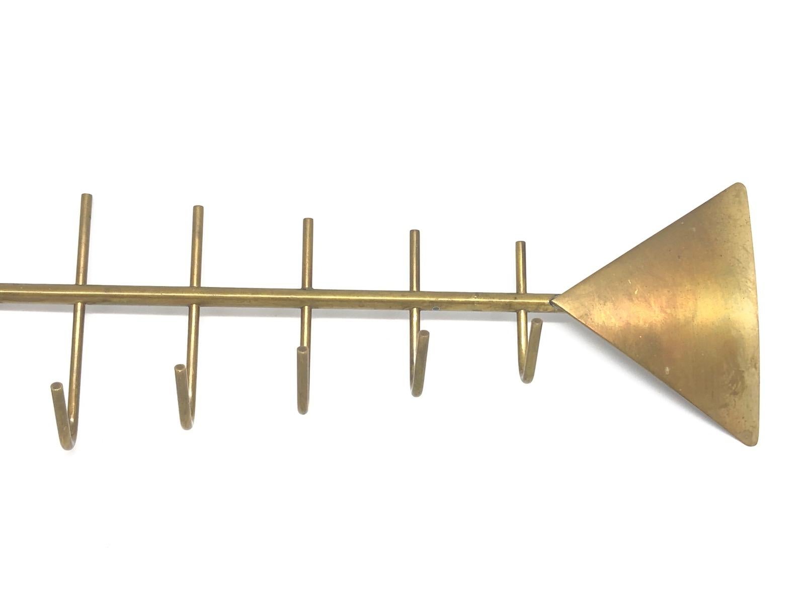 Austrian Brass Fish Key Holder Board 1950s Mid-Century Modern, German