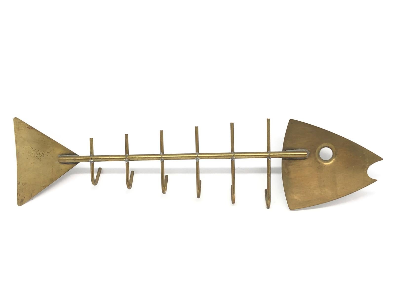 Brass Fish Key Holder Board 1950s Mid-Century Modern, German In Good Condition In Nuernberg, DE