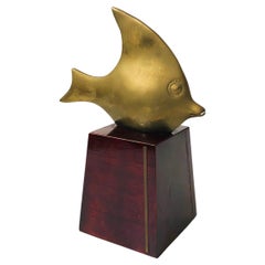 Vintage Brass Fish on Wood Base