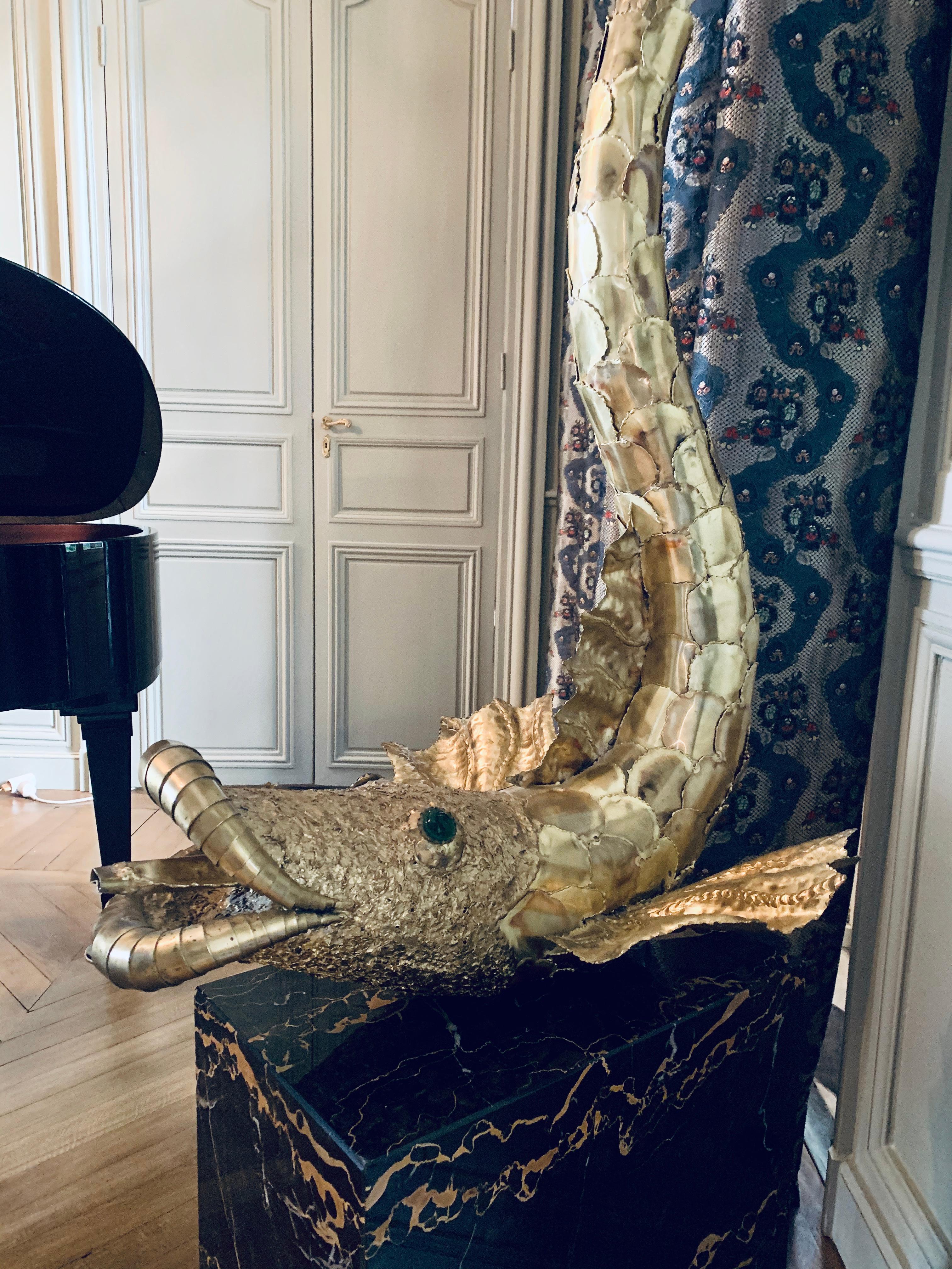 Belgian Henri Fernandez Sculpture Brass Fish  For Sale