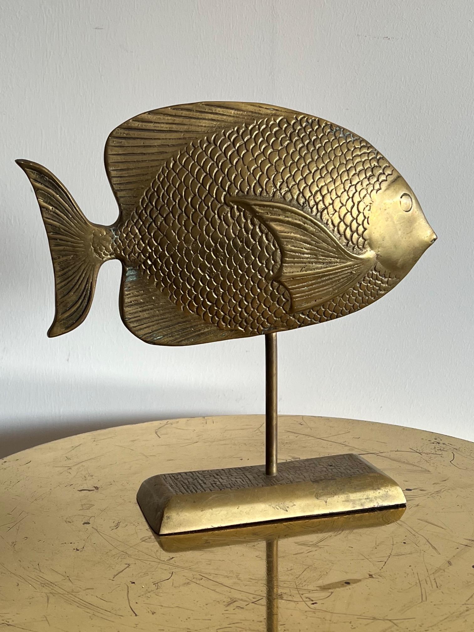 Unusual and whimsical brass fish sculpture by Rosenthal Netter, hand made in Korea, ca' 1960's.