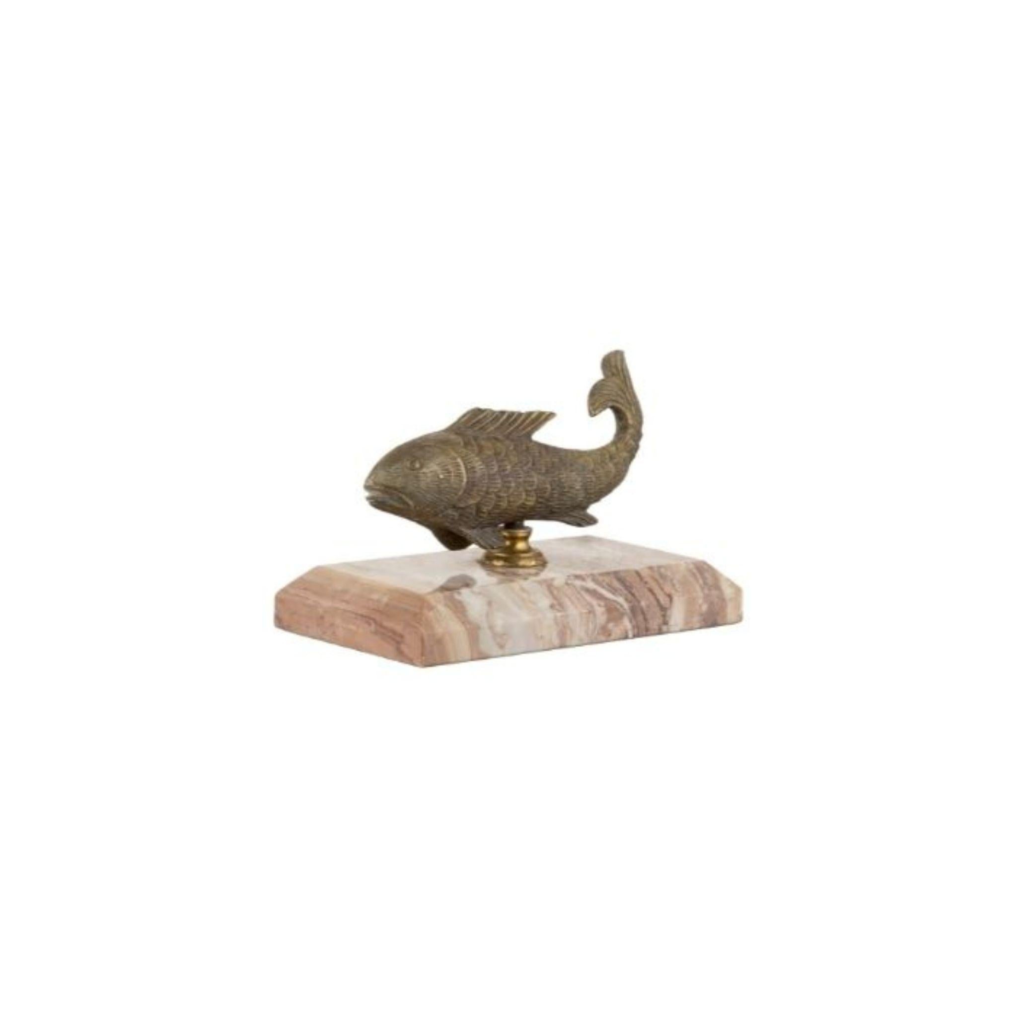 Italian Ariel brass fish with beige marble base For Sale