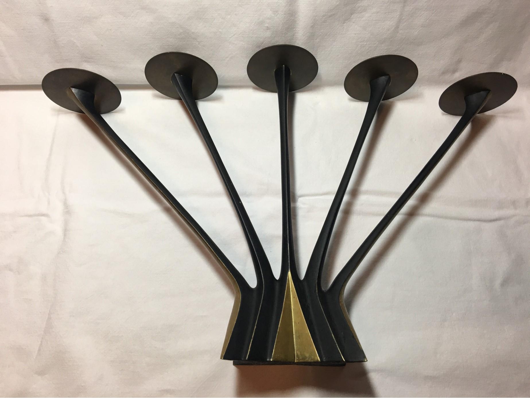 German Brass Five-Armed Candleholder by Klaus Ullrich for Faber & Schumacher, 1950s For Sale