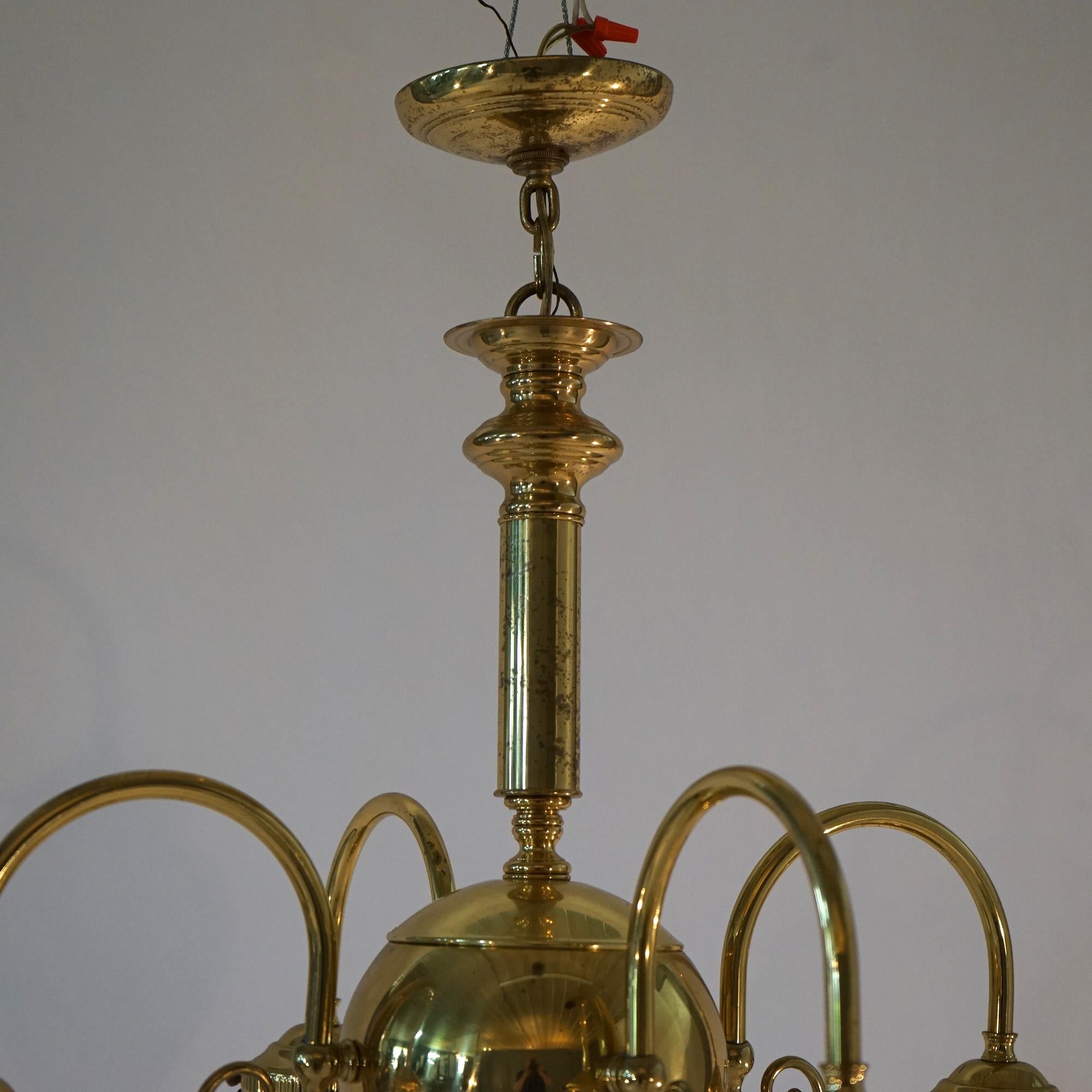 Fünf-Licht-Hängelampe aus Messing mit tropfenförmigen Glasschirmen aus Messing, 20. Jahrhundert im Angebot 12
