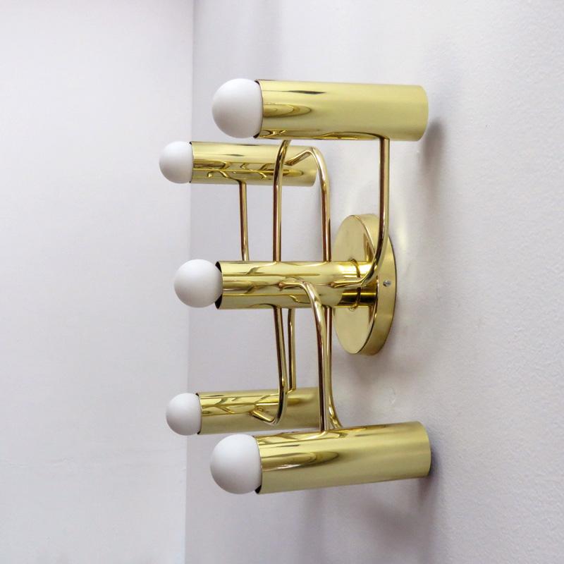 Polished Brass Five-Light Wall Lamps by Leola, 1970 For Sale