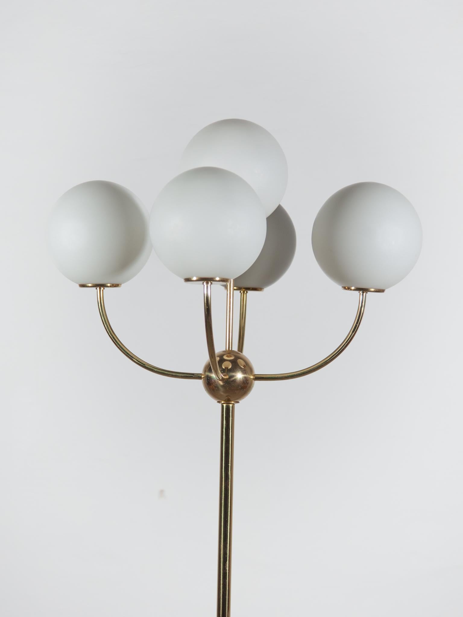 Brass Five Opal Globe Floor Lamp, 1970s, Germany For Sale 2