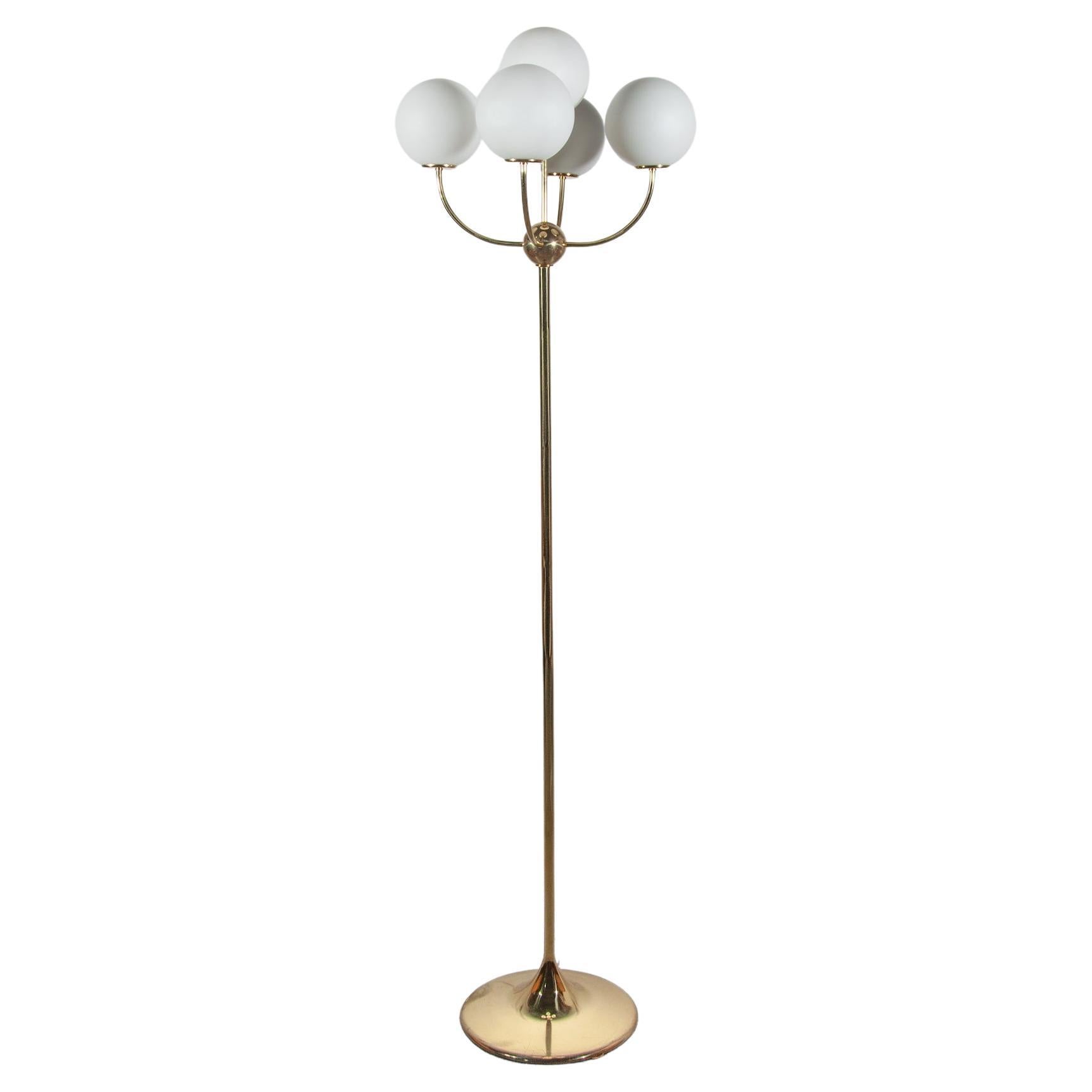 Brass Five Opal Globe Floor Lamp, 1970s, Germany For Sale