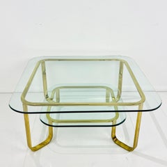 Brass Flat Bar 2-Tier Coffee Table in the Style of Milo Baughman
