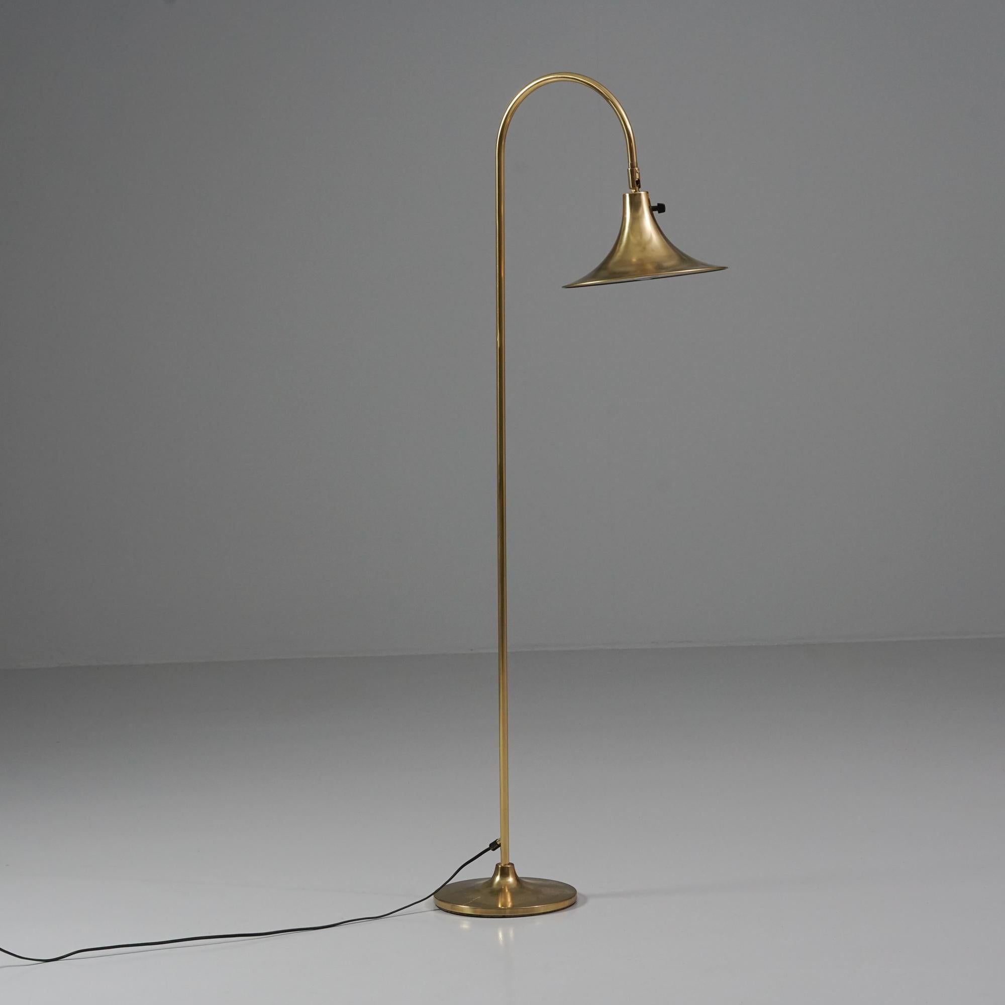 Floor Lamp, design Börje Claes, manufactured by Norlett Elit, Late 20th Century. Brass. Good vintage condition, minor patina consistent with age and use. 