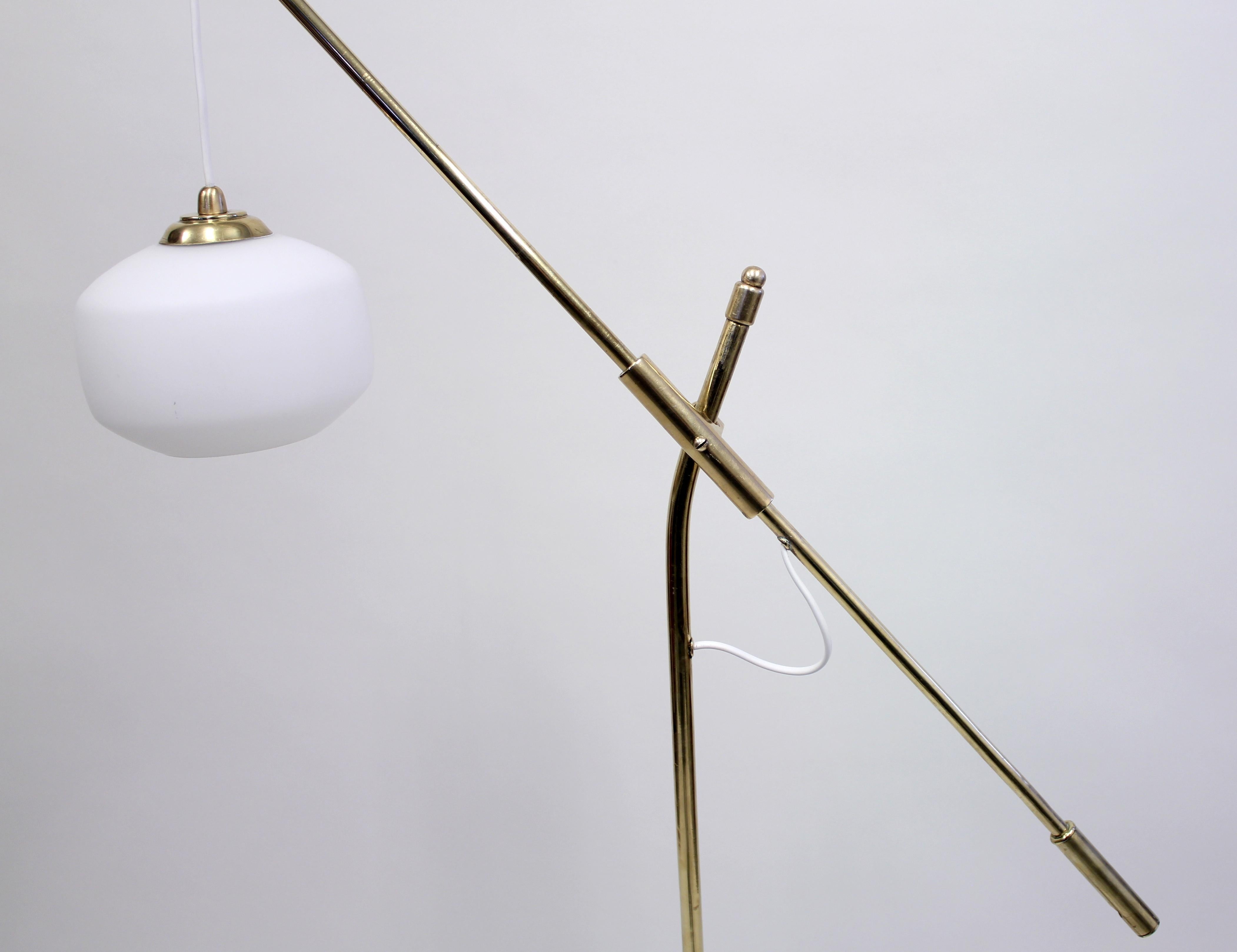 Opaline Glass Brass Floor Lamp by Falkenbergs Belysning, 1950s