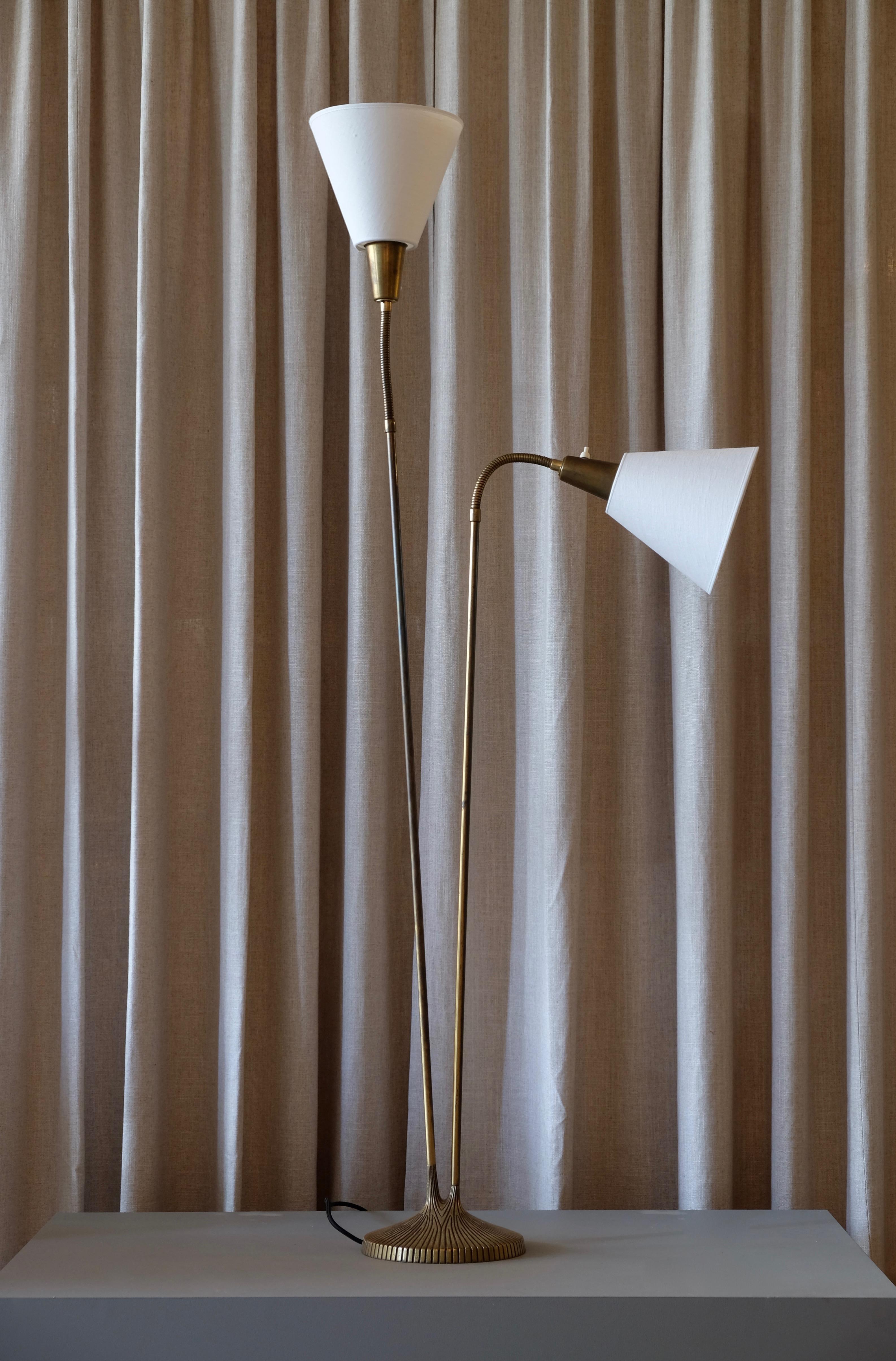 Scandinavian Modern Brass Floor Lamp by Sonja Katzin for ASEA, Sweden, 1950s