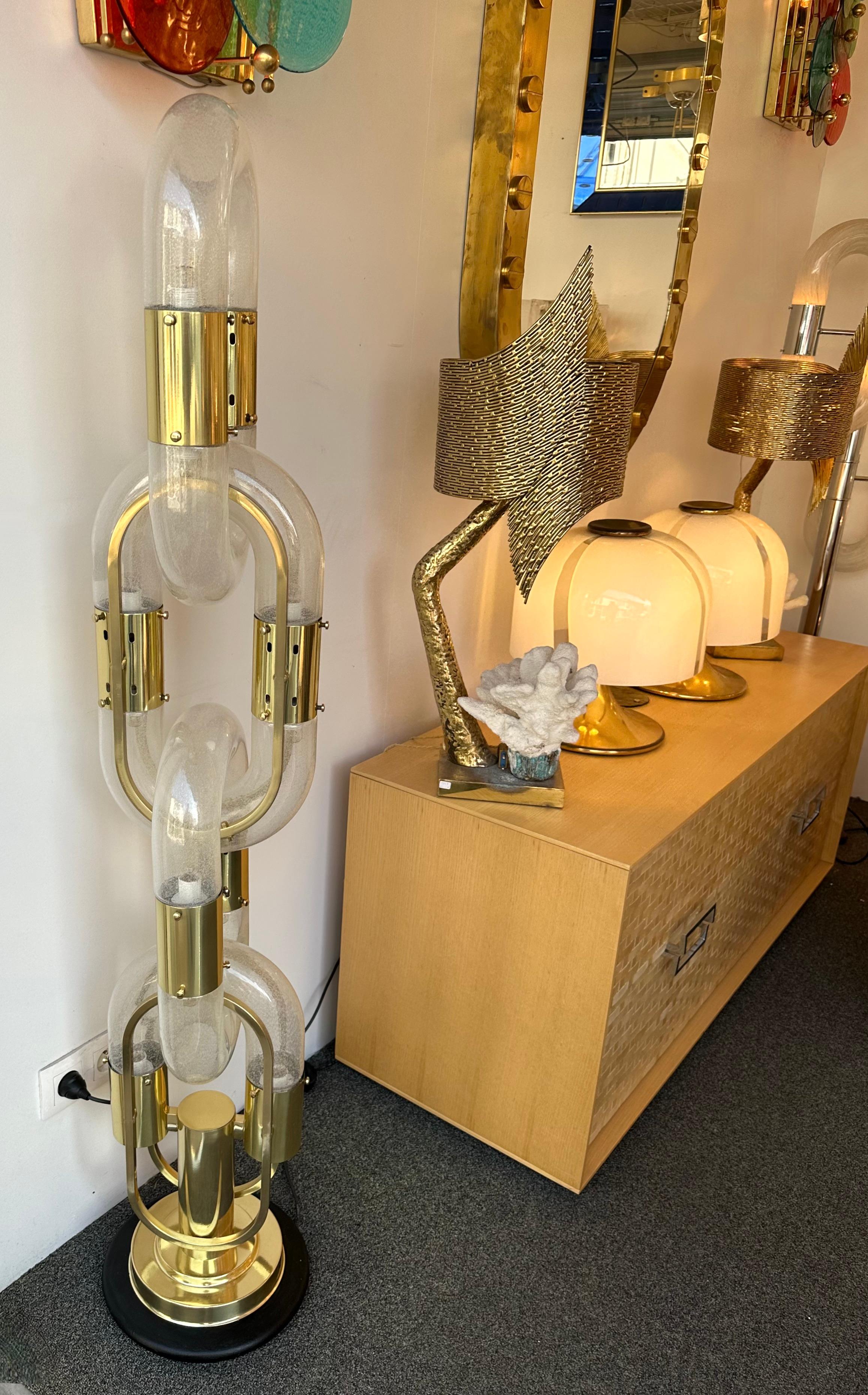Brass Floor Lamp Murano Glass by Aldo Nason for Mazzega, Italy, 1970s 3
