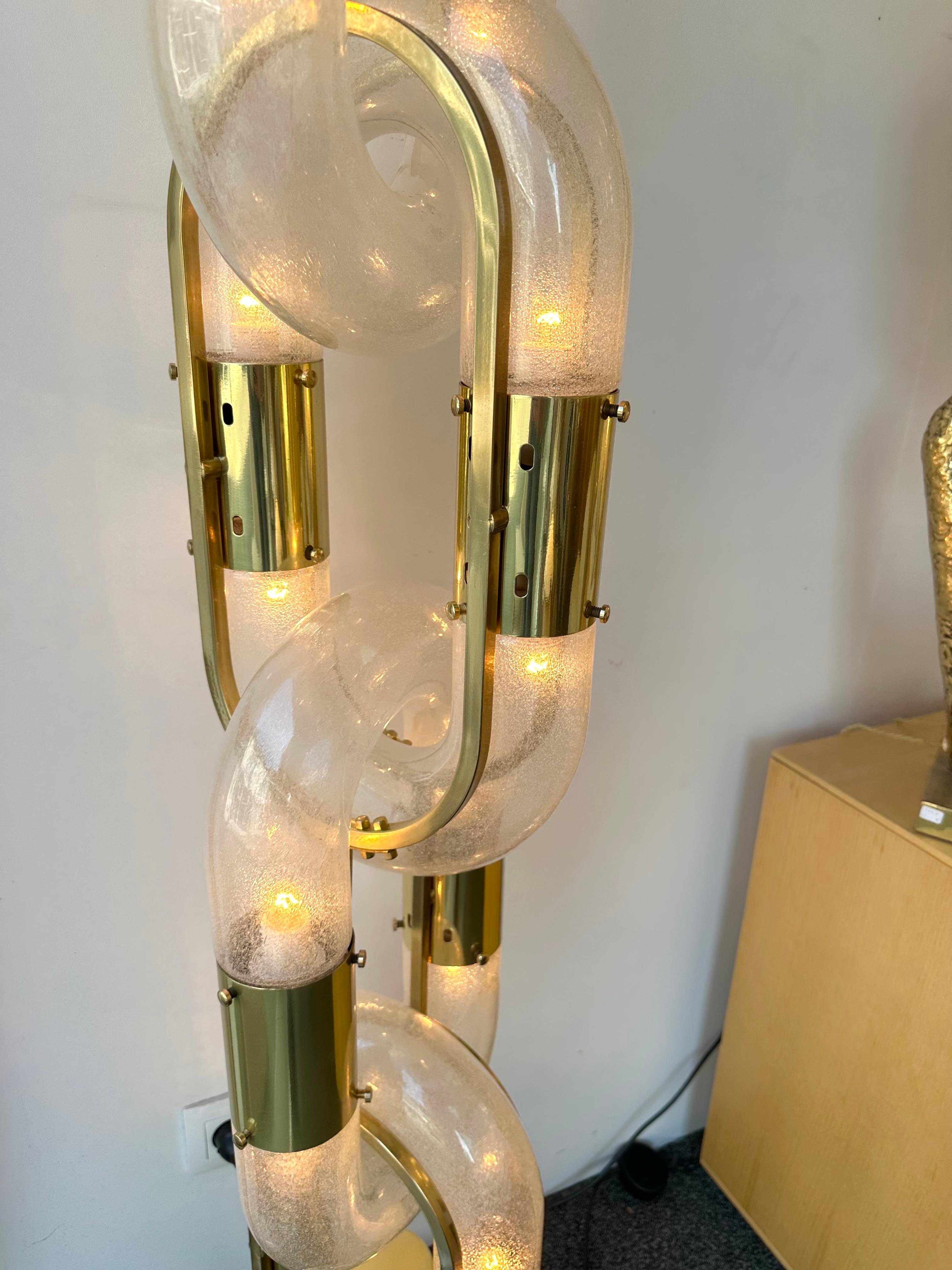 Brass Floor Lamp Murano Glass by Aldo Nason for Mazzega, Italy, 1970s 4