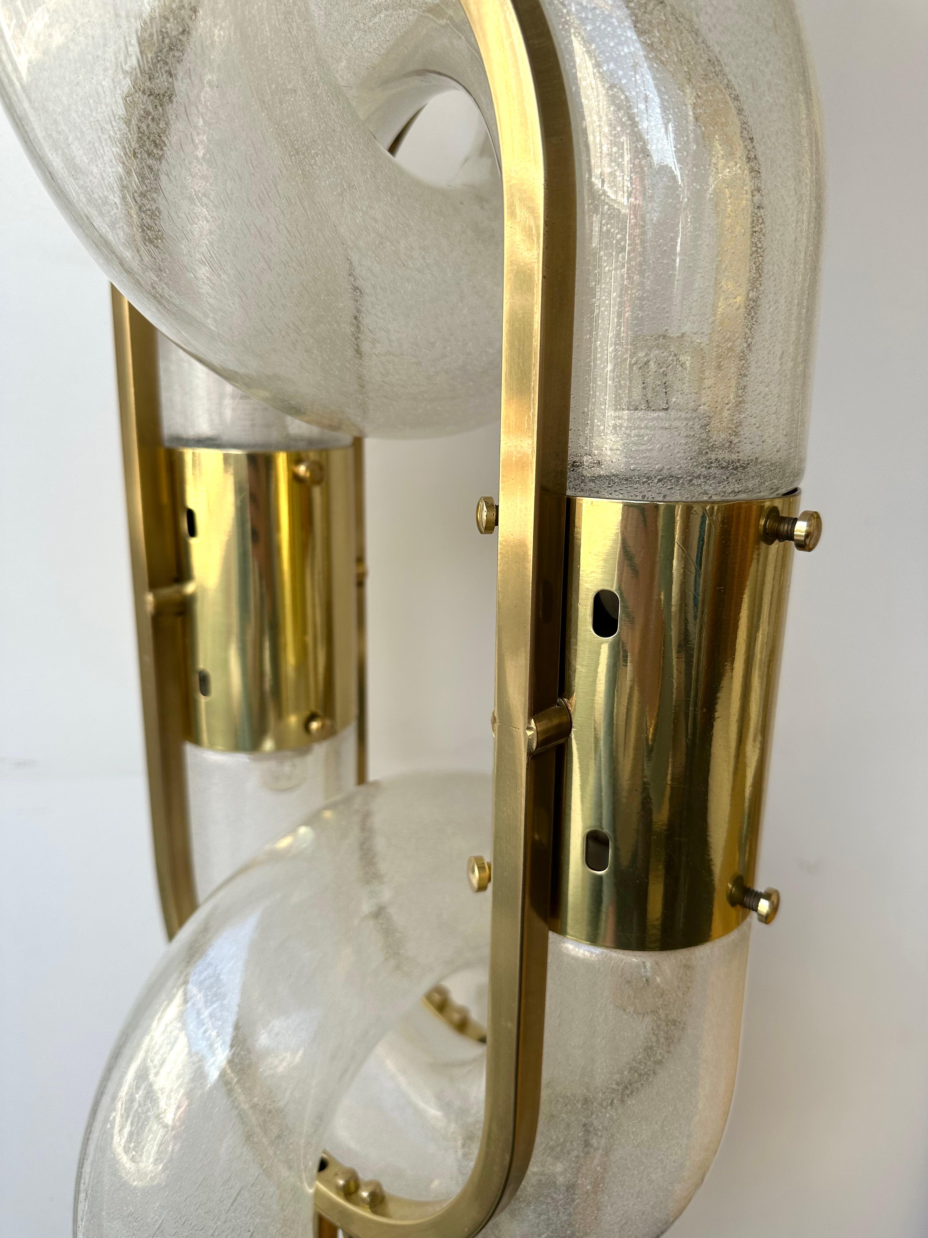 Space Age Brass Floor Lamp Murano Glass by Aldo Nason for Mazzega, Italy, 1970s