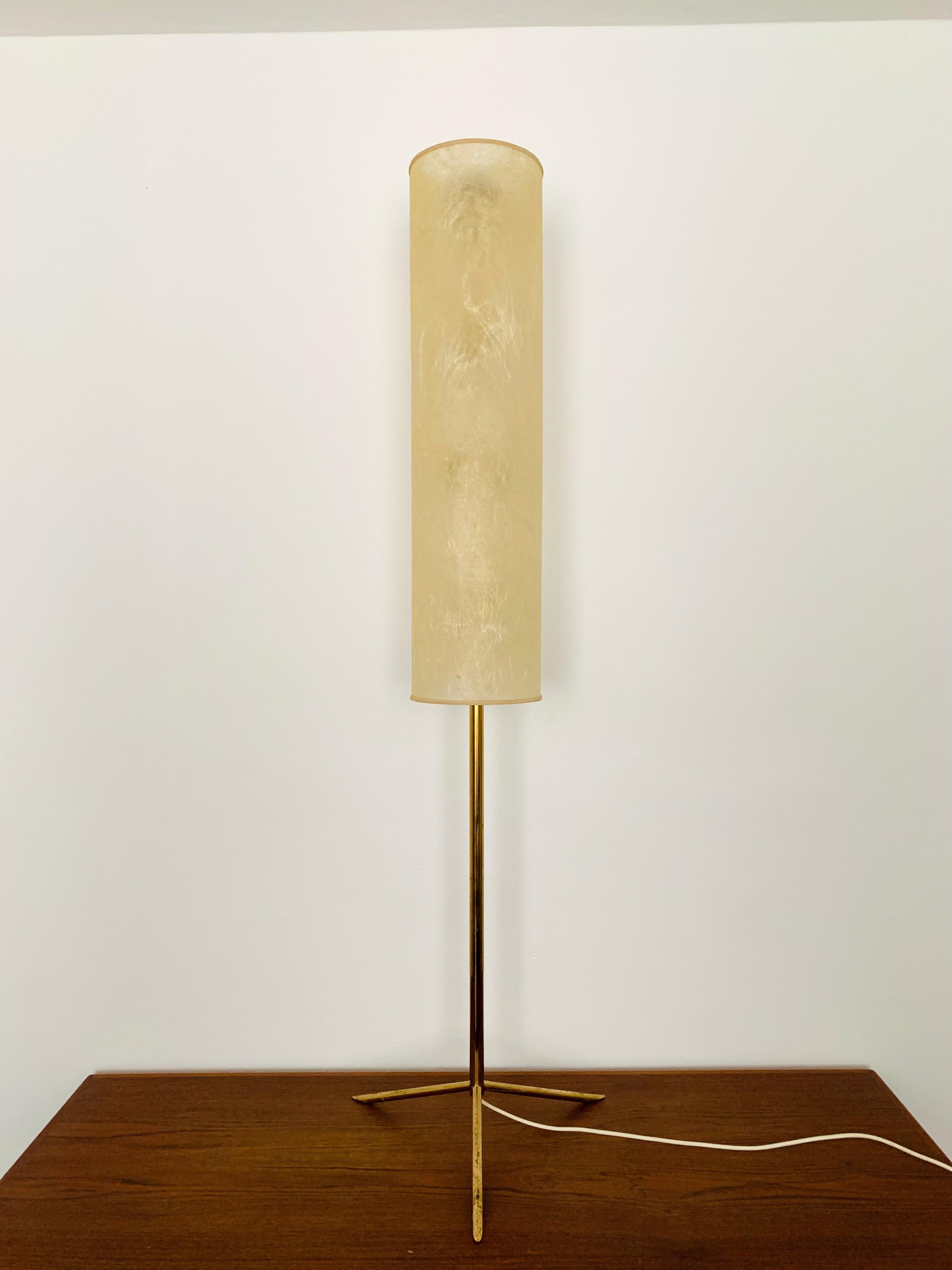 Very beautiful and rare brass floor lamp from the 1960s.
The lighting effect of the lamp is extremely beautiful.
The design and the very beautiful details create a very noble and pleasant light.
The lamp creates a very cozy atmosphere and is of