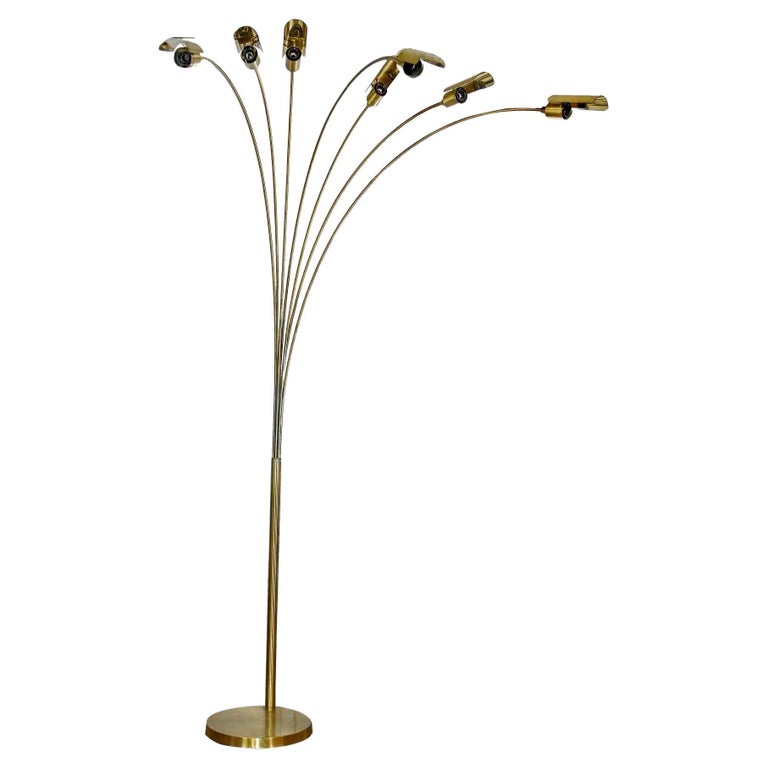 Brass Floor Lamp, Italian Production, Mid of 20th Century For Sale at