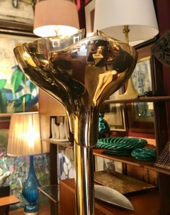 Brass Floor Lamp Lotus Shade, Gianfranco Frattini, 1980