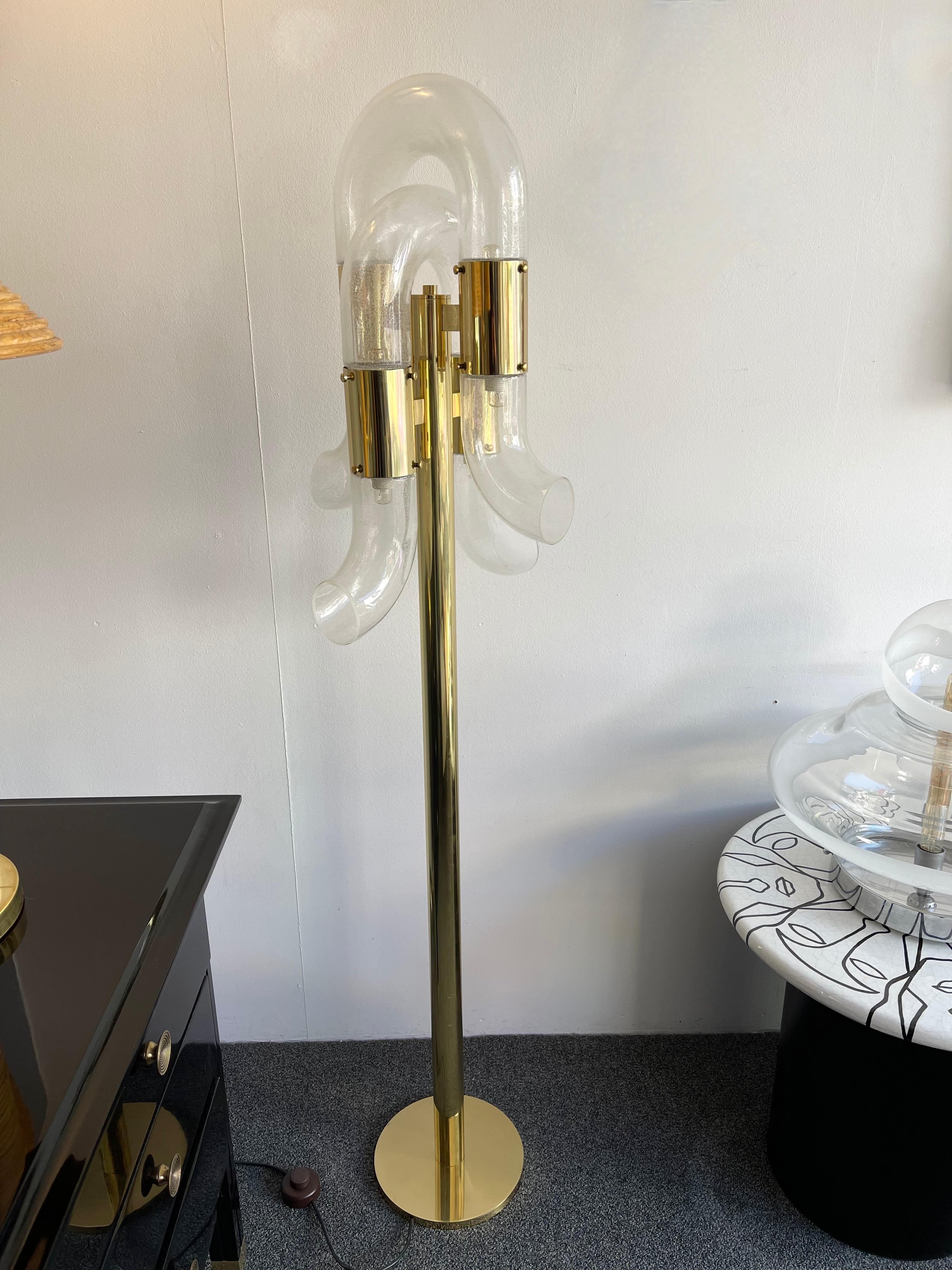 Brass Floor Lamp Murano Glass by Aldo Nason for Mazzega, Italy, 1970s 2