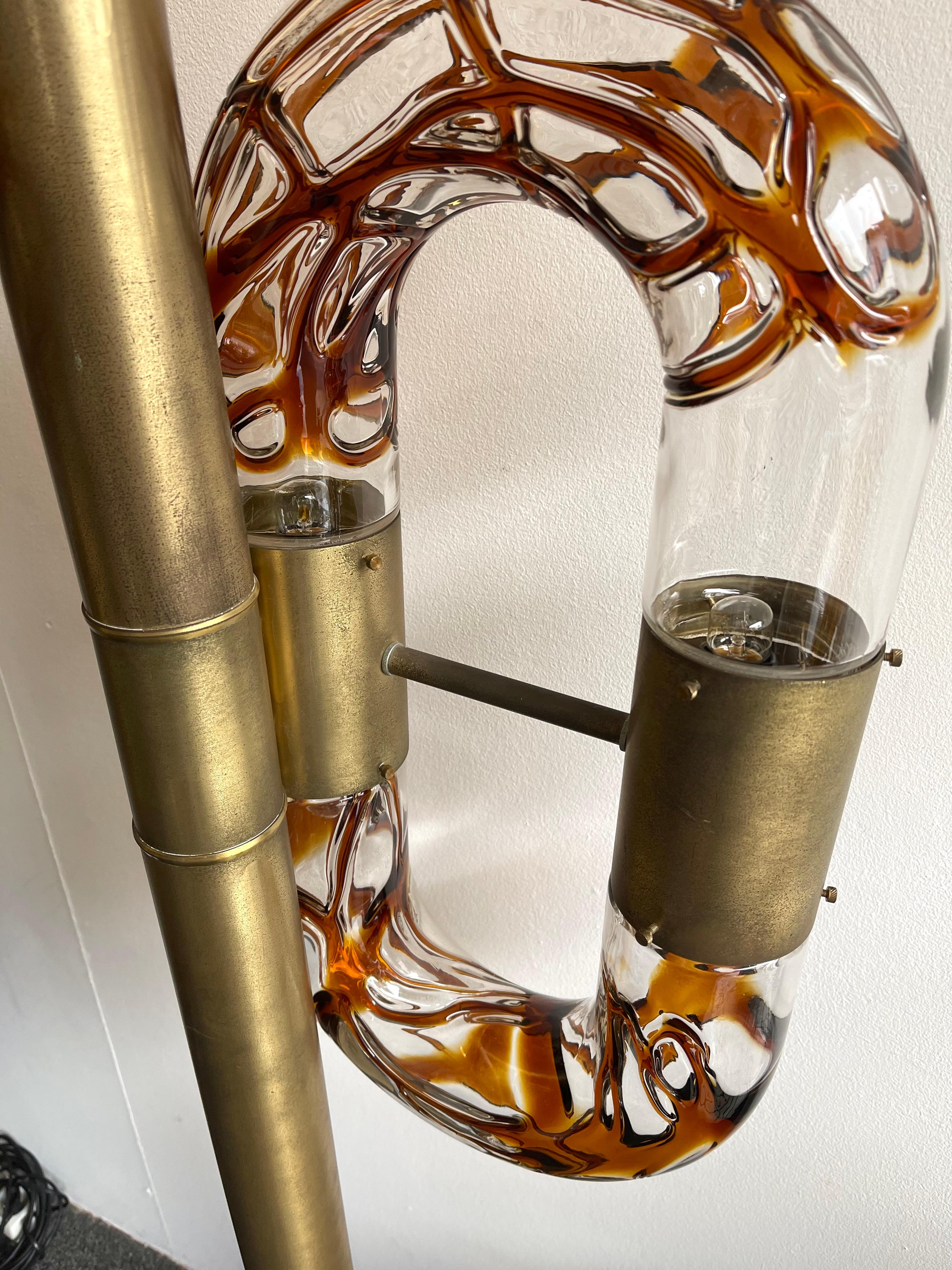 Brass Floor Lamp Murano Glass by Aldo Nason for Mazzega, Italy, 1970s 5