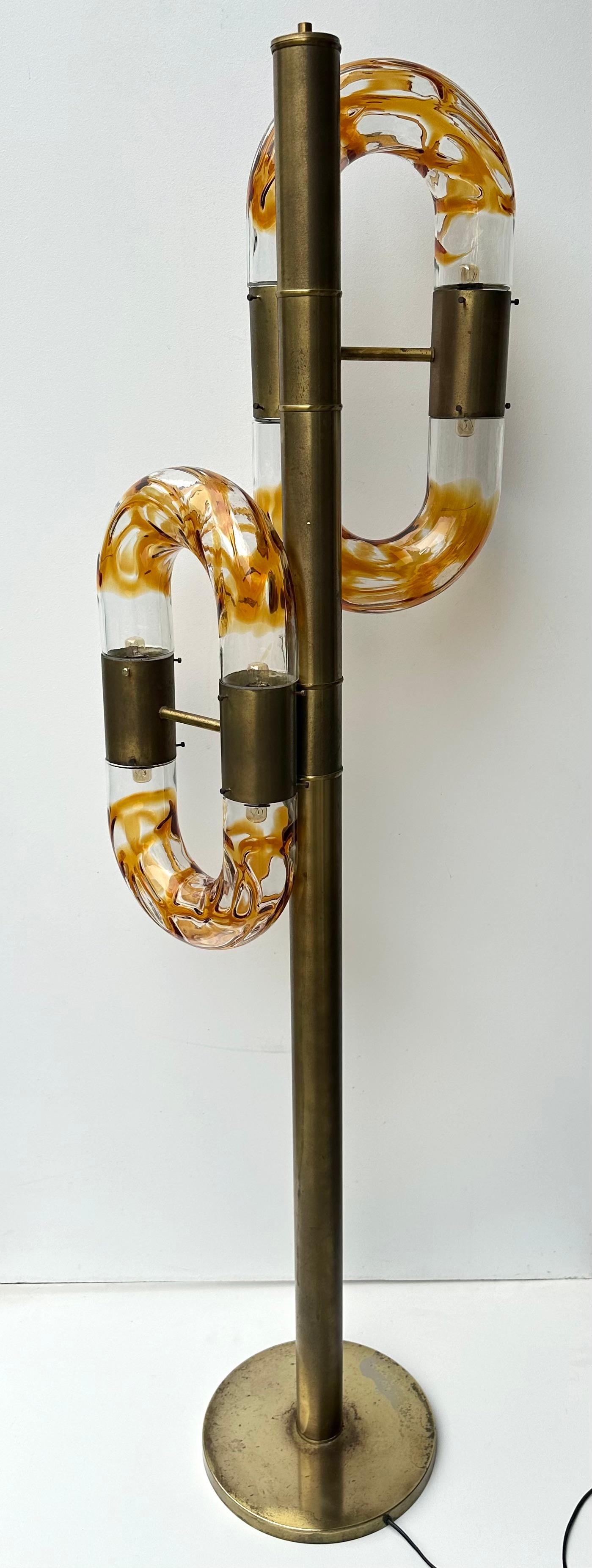 Brass Floor Lamp Murano Glass by Aldo Nason for Mazzega, Italy, 1970s For Sale 6