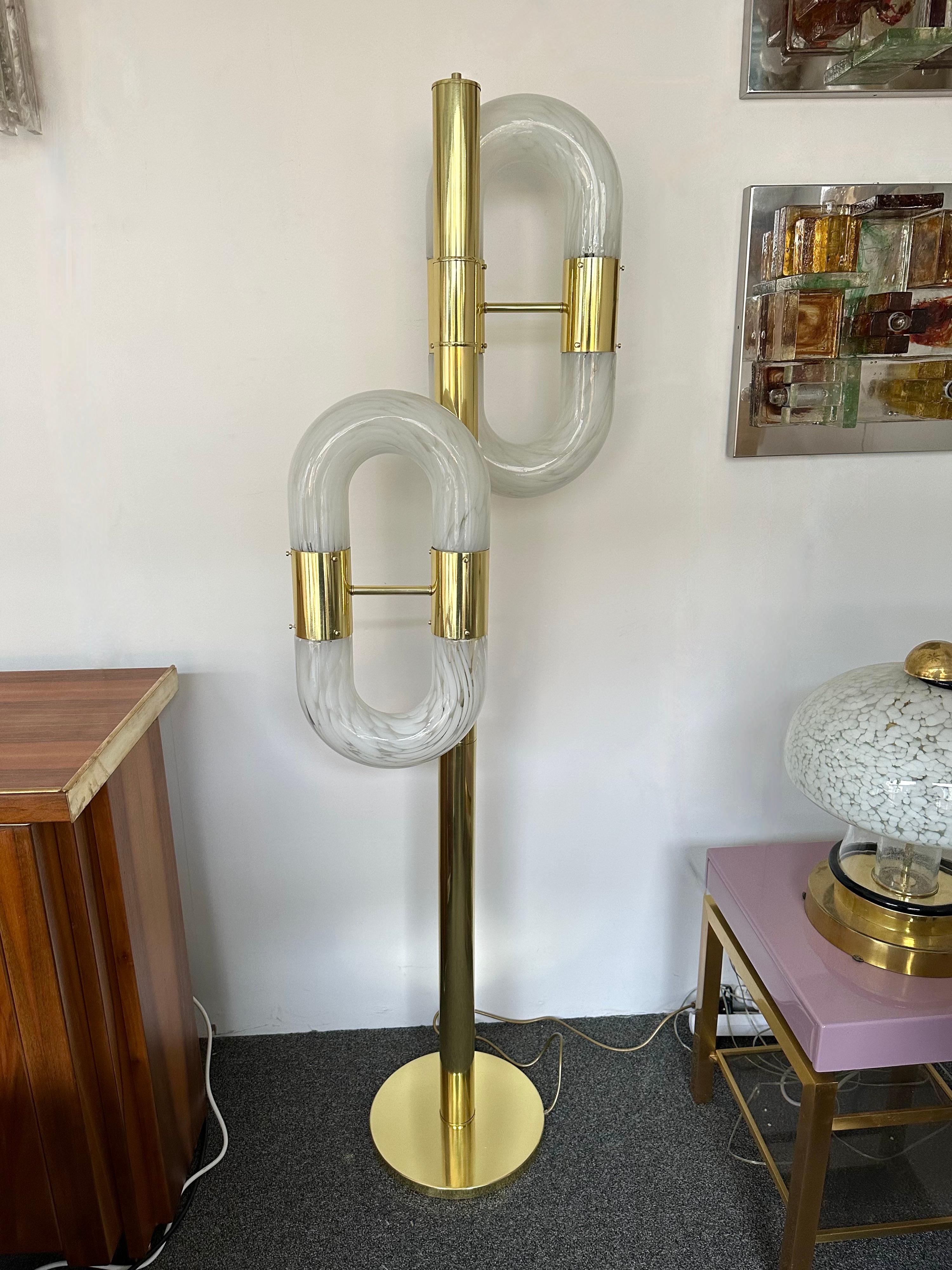 Brass Floor Lamp Murano Glass by Aldo Nason for Mazzega, Italy, 1970s 8